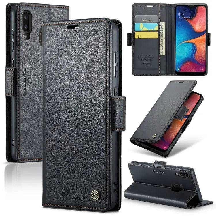 Samsung Galaxy A20 Leather Wallet Case - RFID Blocking, Stand Function, Card Slots-buycases.co.uk