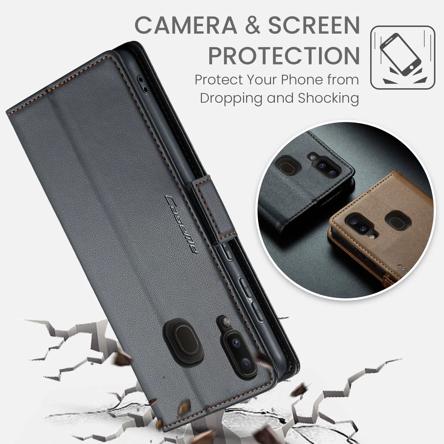 Samsung Galaxy A20 Leather Wallet Case - RFID Blocking, Stand Function, Card Slots-buycases.co.uk