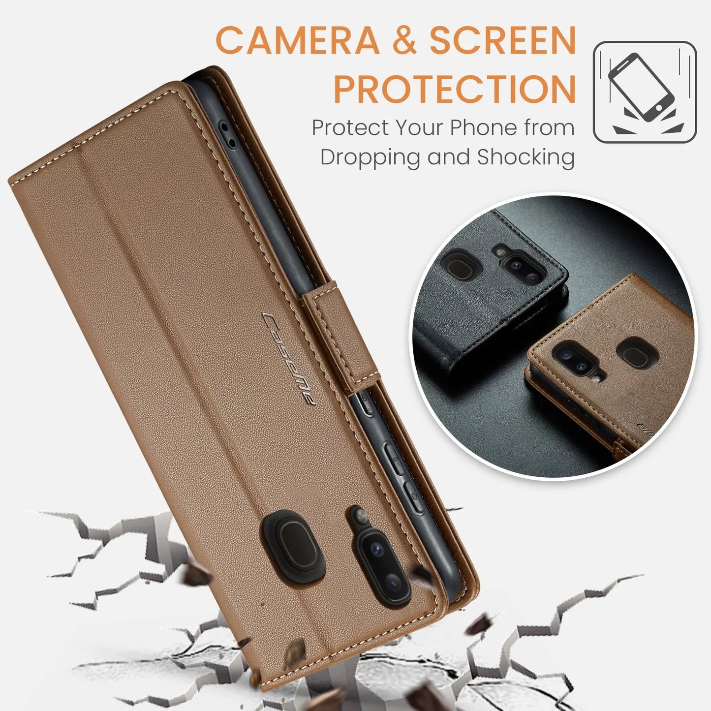 Samsung Galaxy A20 Leather Wallet Case - RFID Blocking, Stand Function, Card Slots-buycases.co.uk
