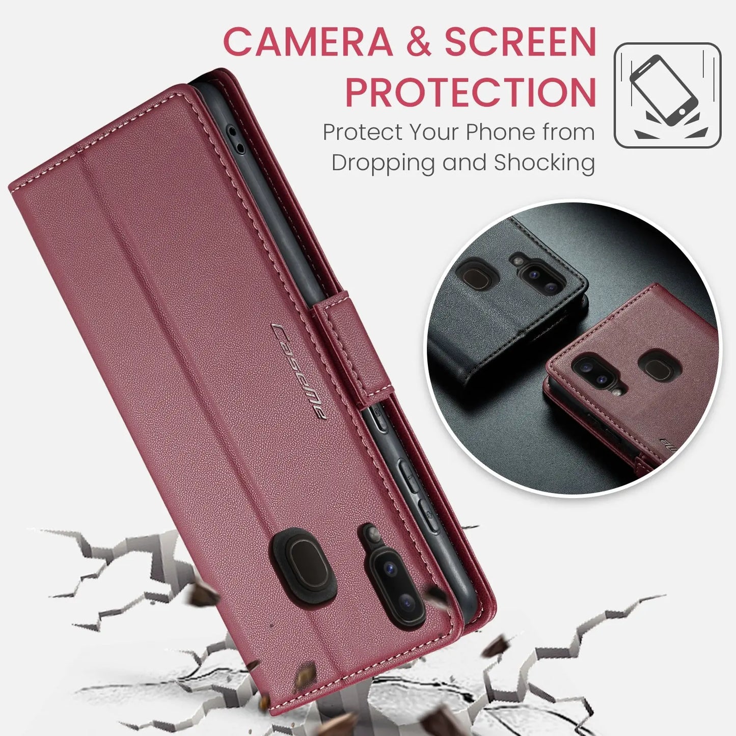 Samsung Galaxy A20 Leather Wallet Case - RFID Blocking, Stand Function, Card Slots-buycases.co.uk