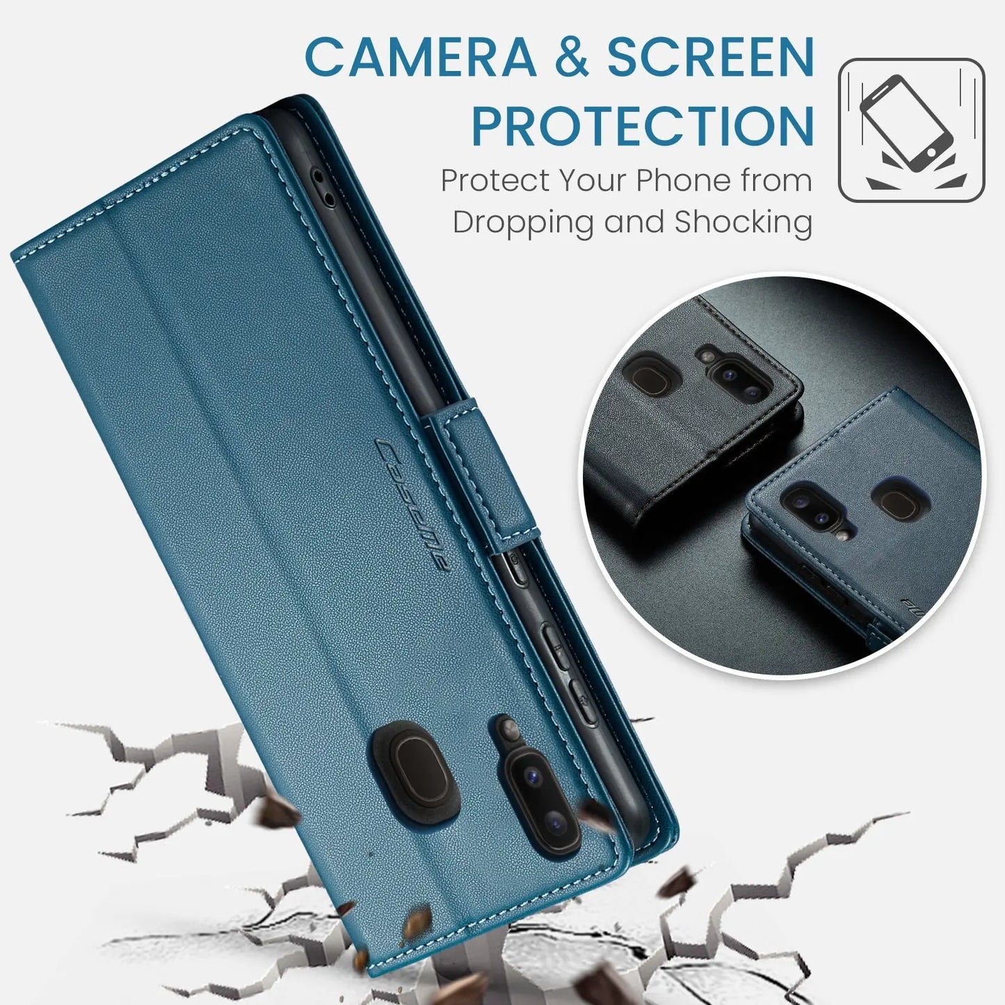 Samsung Galaxy A20 Leather Wallet Case - RFID Blocking, Stand Function, Card Slots-buycases.co.uk