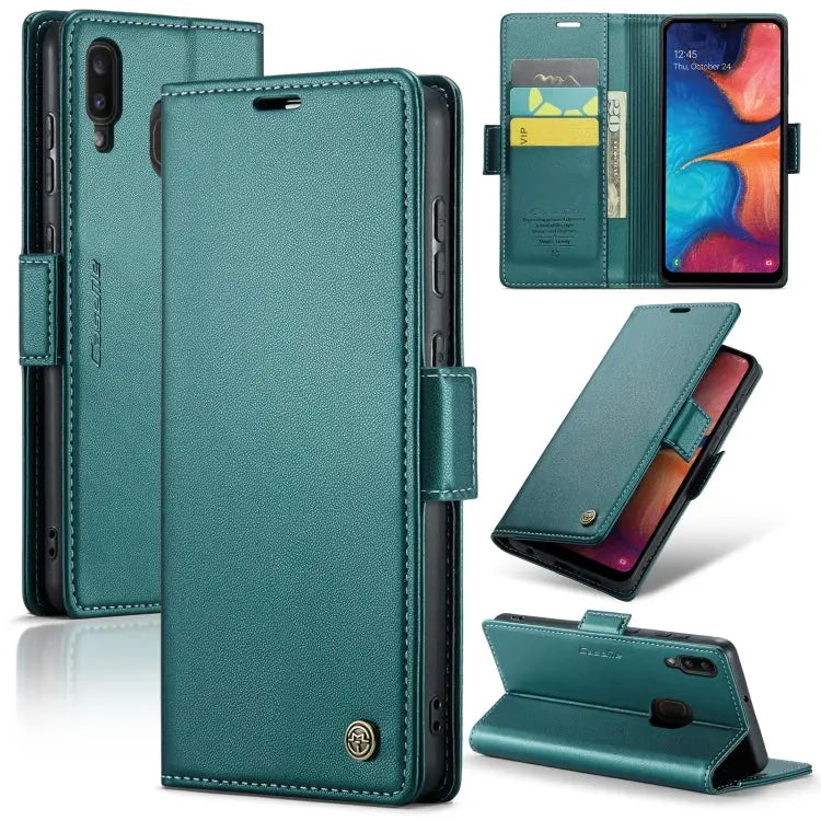 Samsung Galaxy A20 Leather Wallet Case - RFID Blocking, Stand Function, Card Slots-buycases.co.uk