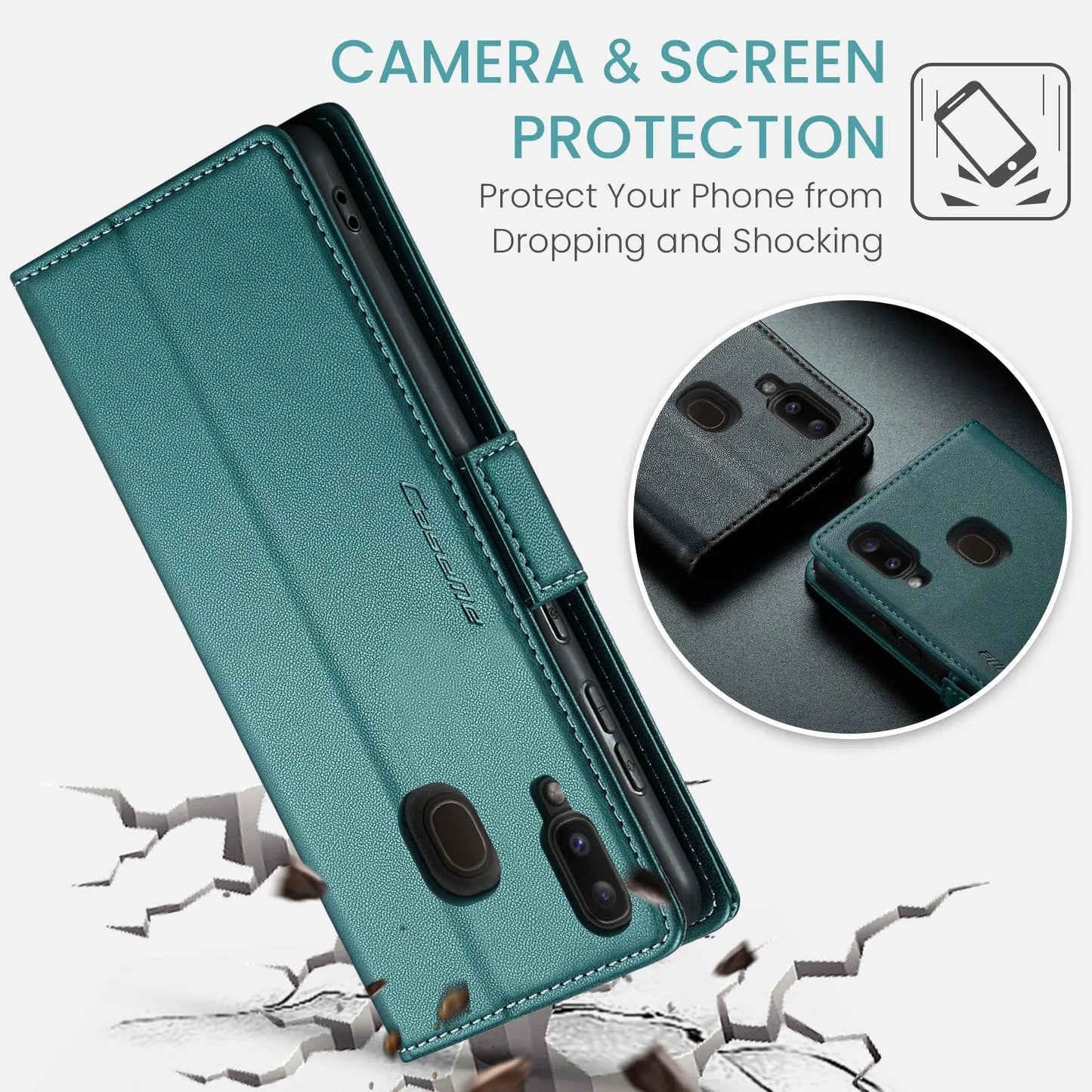 Samsung Galaxy A20 Leather Wallet Case - RFID Blocking, Stand Function, Card Slots-buycases.co.uk