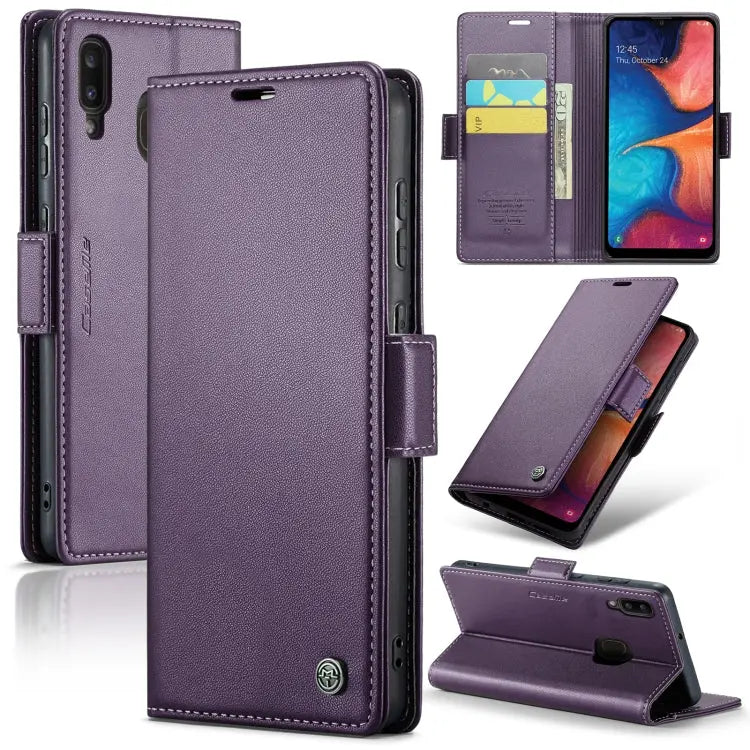 Samsung Galaxy A20 Leather Wallet Case - RFID Blocking, Stand Function, Card Slots-buycases.co.uk