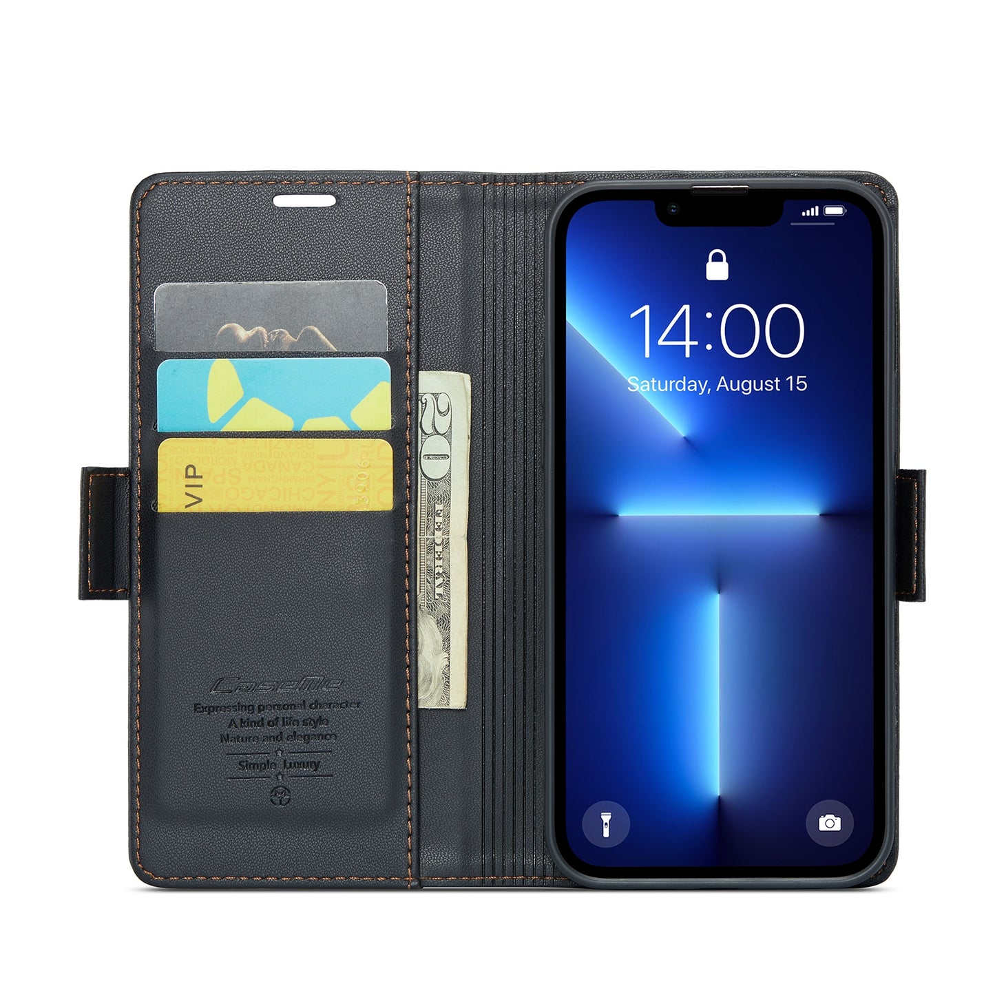 iPhone 13 Pro Leather Wallet Case - RFID Blocking, Stand Function, Card Slots