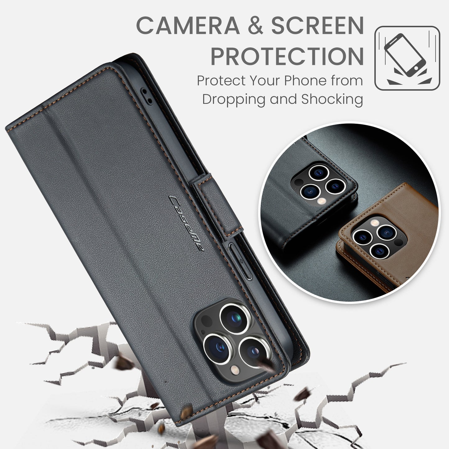 iPhone 13 Pro Leather Wallet Case - RFID Blocking, Stand Function, Card Slots