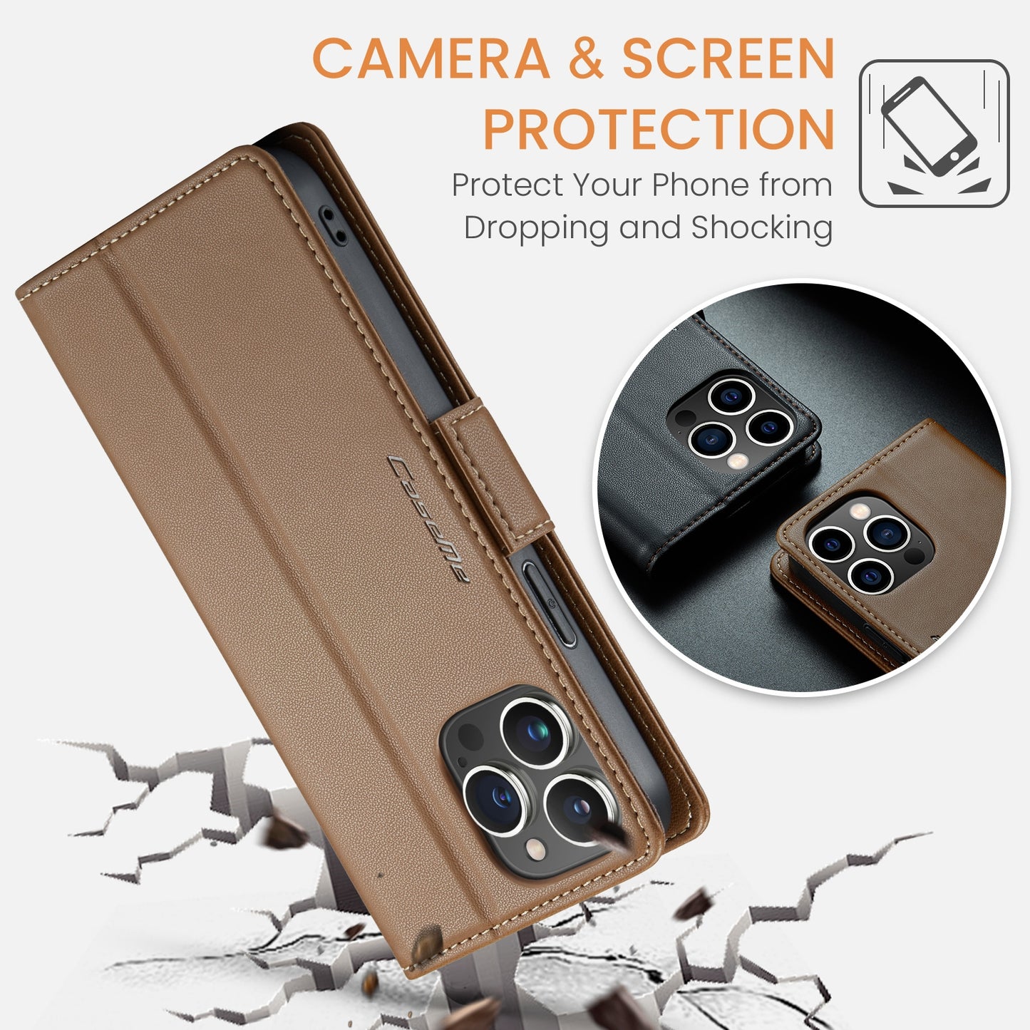 iPhone 13 Pro Leather Wallet Case - RFID Blocking, Stand Function, Card Slots