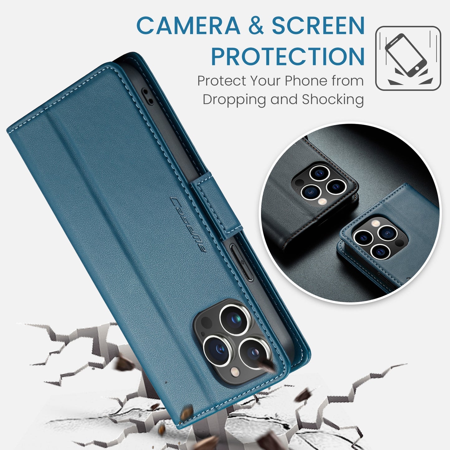 iPhone 13 Pro Leather Wallet Case - RFID Blocking, Stand Function, Card Slots