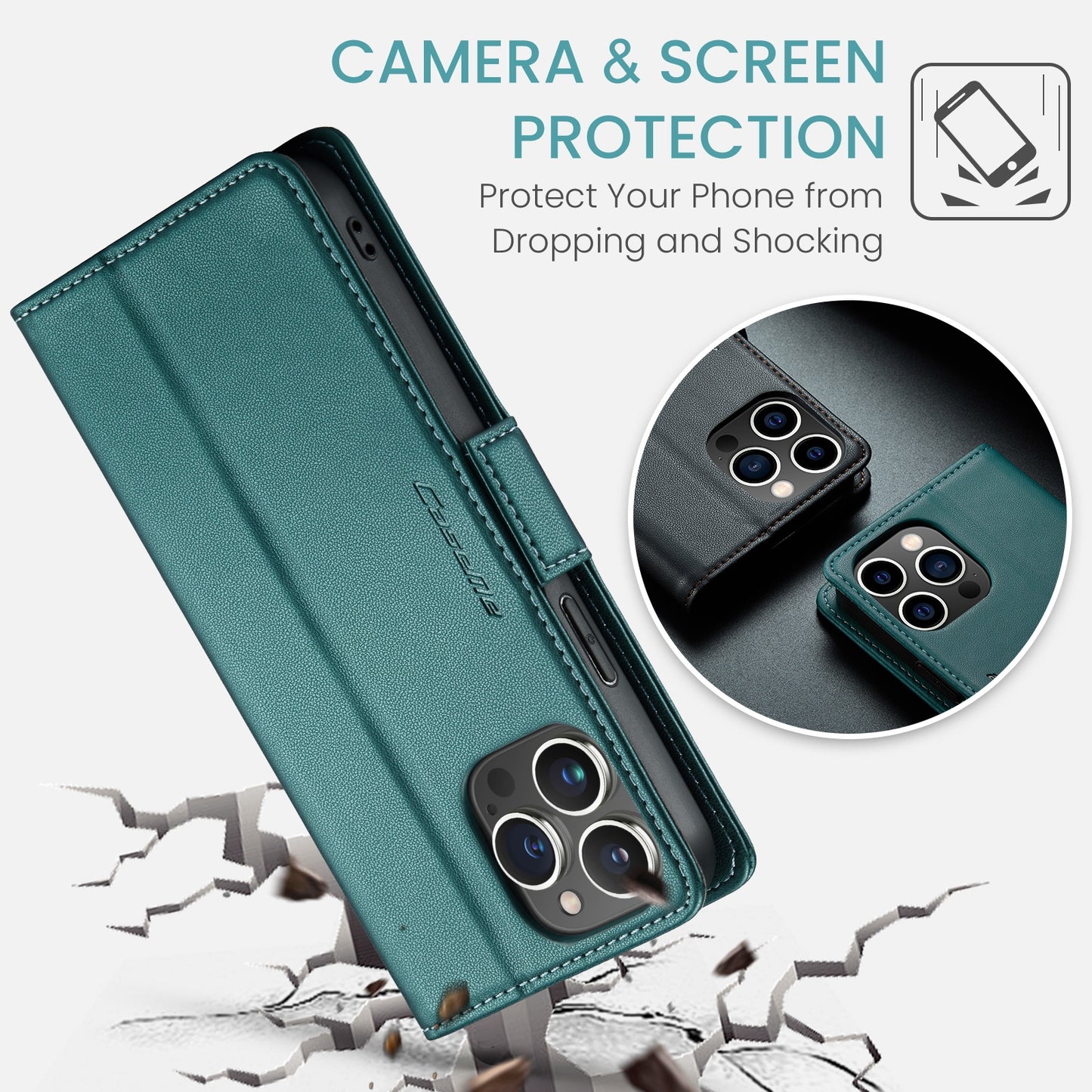 iPhone 13 Pro Leather Wallet Case - RFID Blocking, Stand Function, Card Slots
