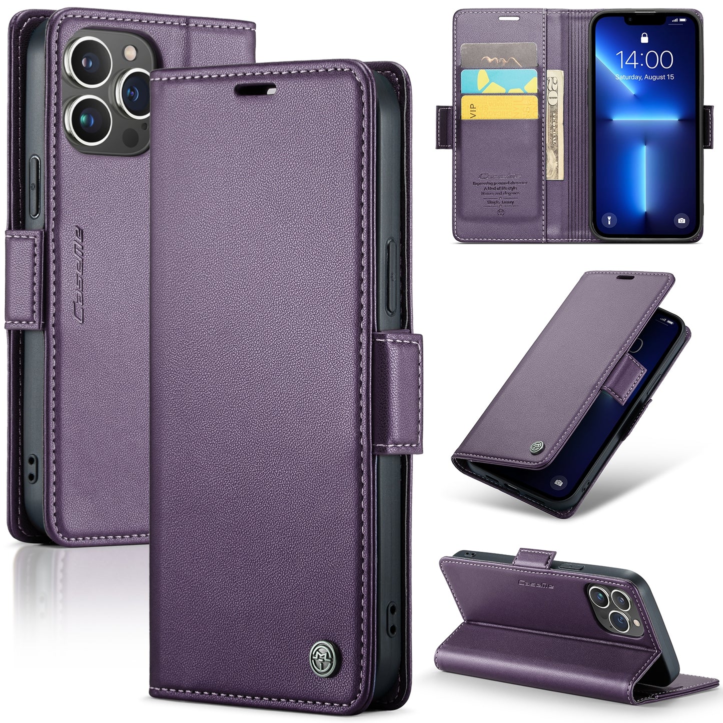 iPhone 13 Pro Leather Wallet Case - RFID Blocking, Stand Function, Card Slots
