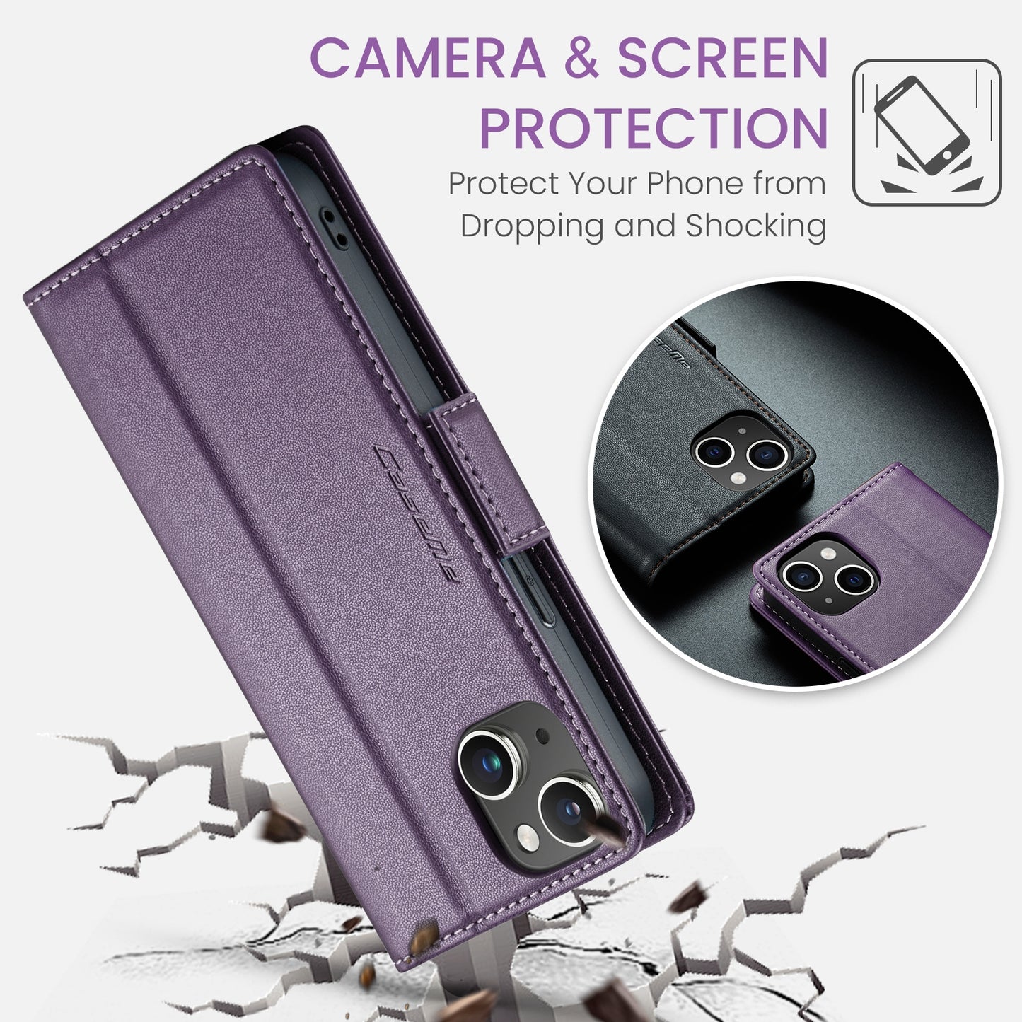 iPhone 15 Plus Leather Wallet Case - RFID Blocking, Stand Function, Card Slots