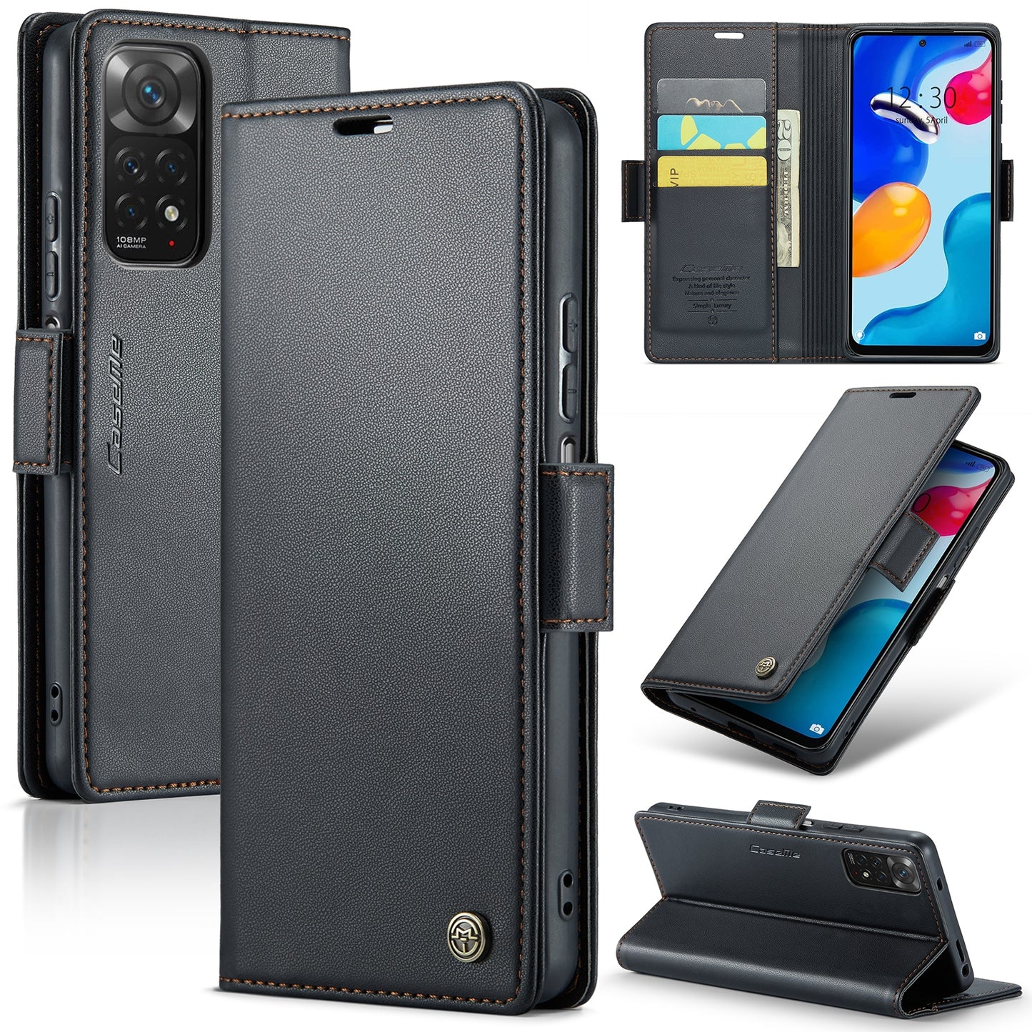 Xiaomi Redmi Note 11S Global Leather Wallet Case - RFID Blocking, Stand Function, Card Slots