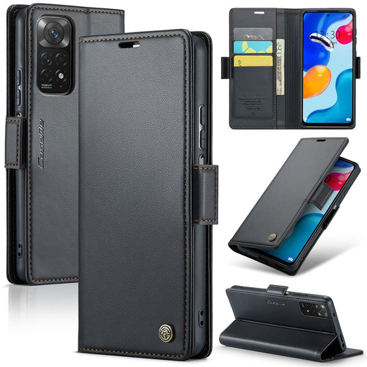 Xiaomi Redmi Note 11S Global Leather Wallet Case - RFID Blocking, Stand Function, Card Slots