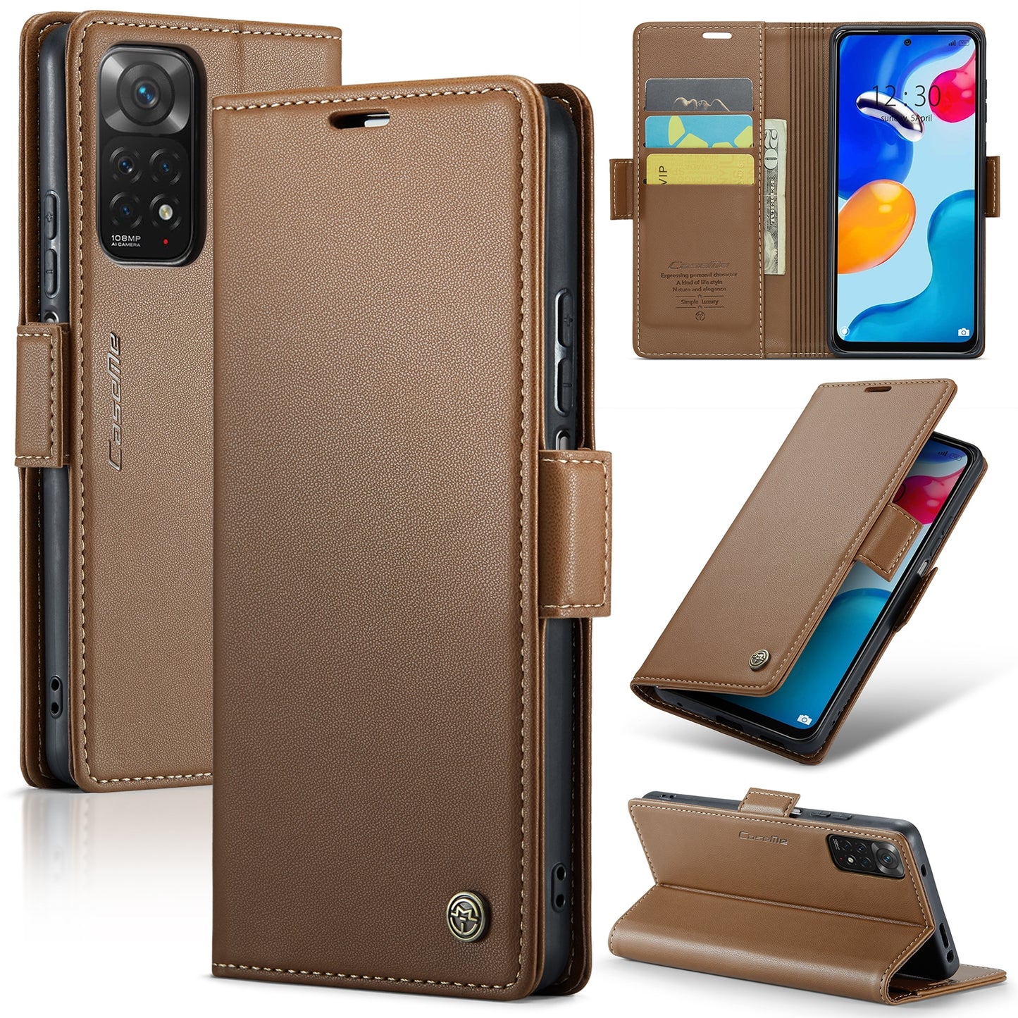 Xiaomi Redmi Note 11S Global Leather Wallet Case - RFID Blocking, Stand Function, Card Slots