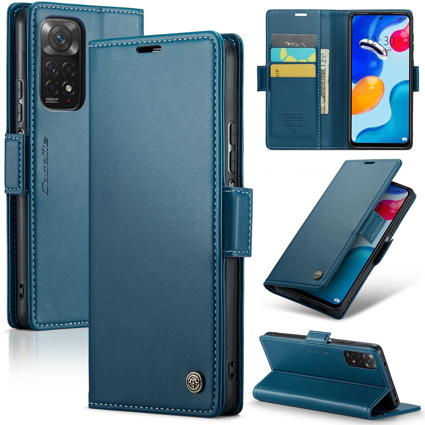 Xiaomi Redmi Note 11S Global Leather Wallet Case - RFID Blocking, Stand Function, Card Slots