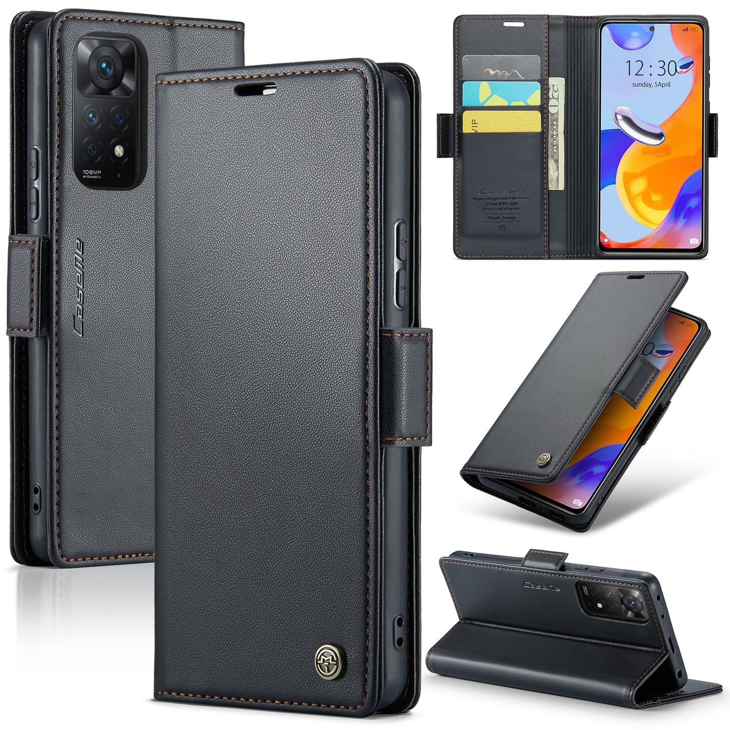 Xiaomi Redmi Note 11 Pro 5G Global Leather Wallet Case - RFID Blocking, Stand Function, Card Slots
