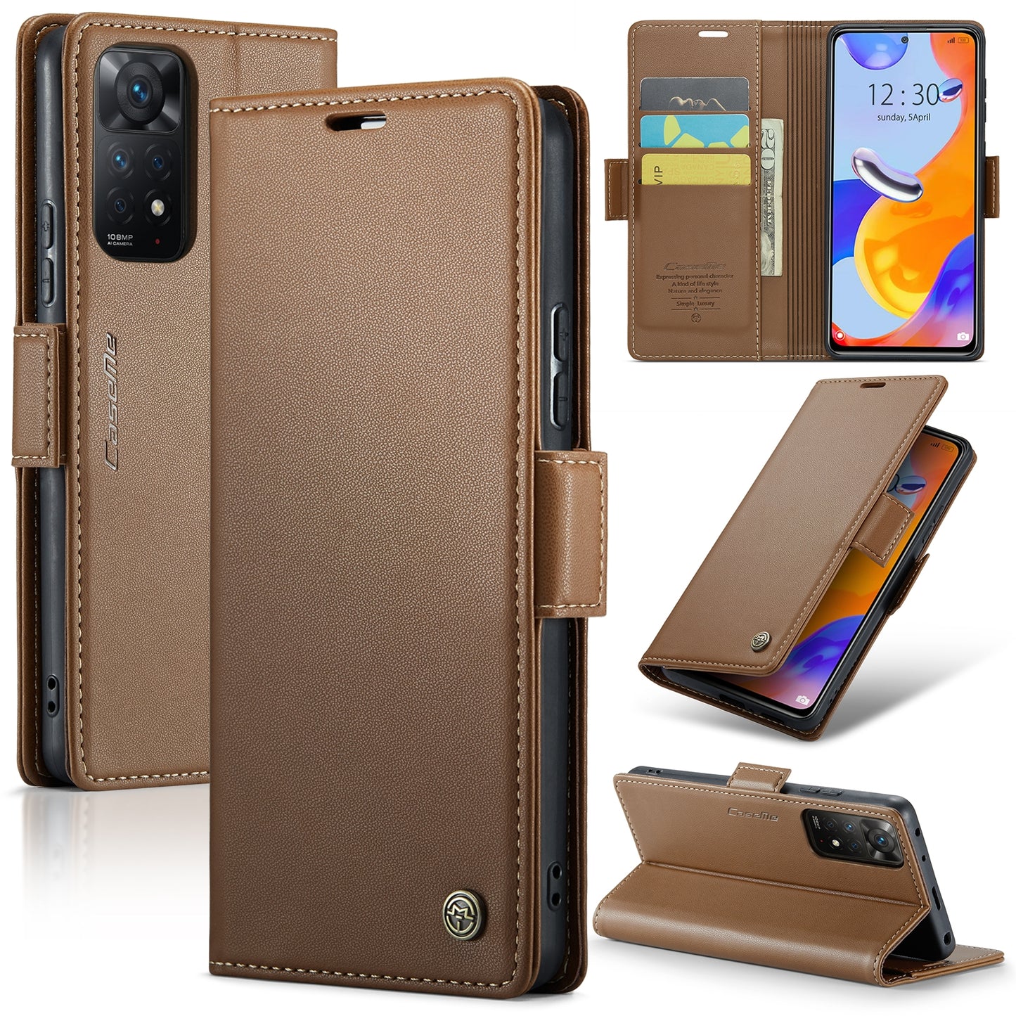 Xiaomi Redmi Note 11 Pro 5G Global Leather Wallet Case - RFID Blocking, Stand Function, Card Slots