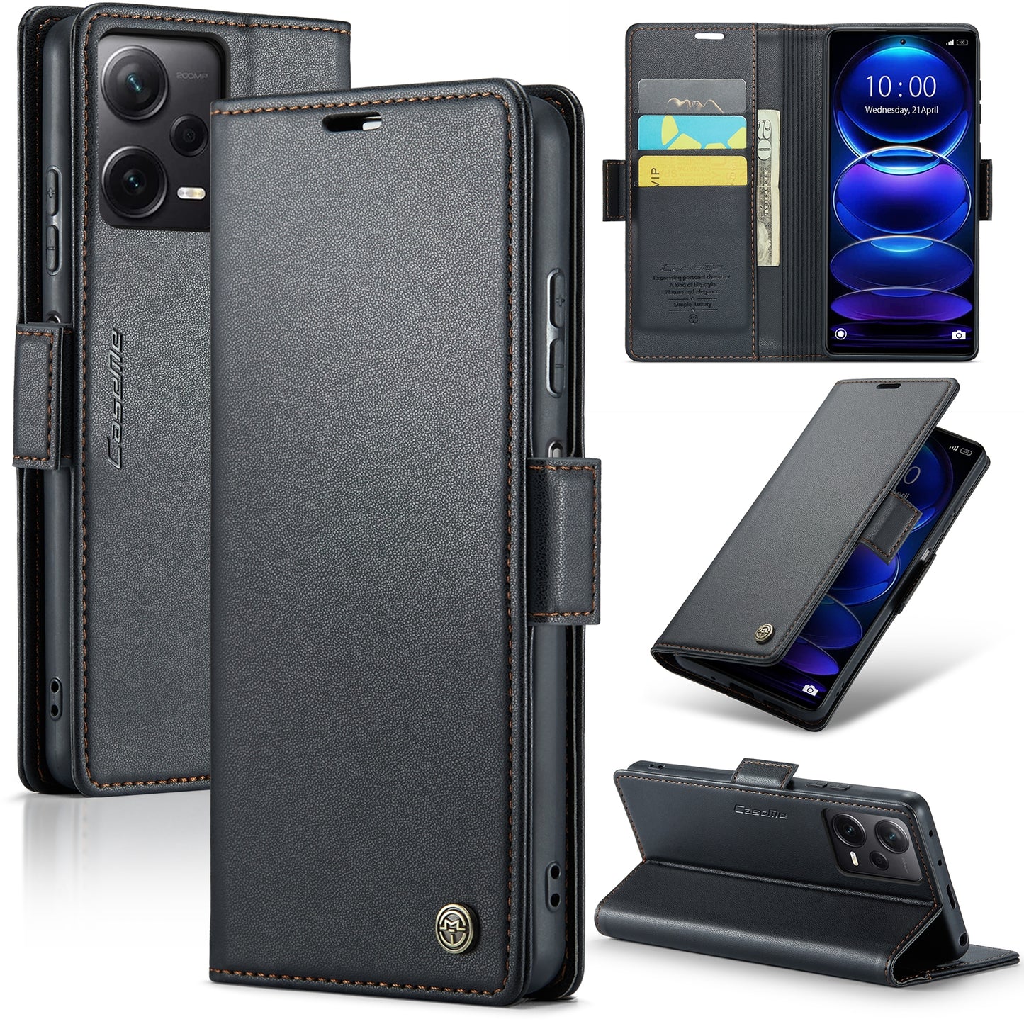 Xiaomi Redmi Note 12 Pro+ 5G Global Leather Wallet Case - RFID Blocking, Stand Function, Card Slots