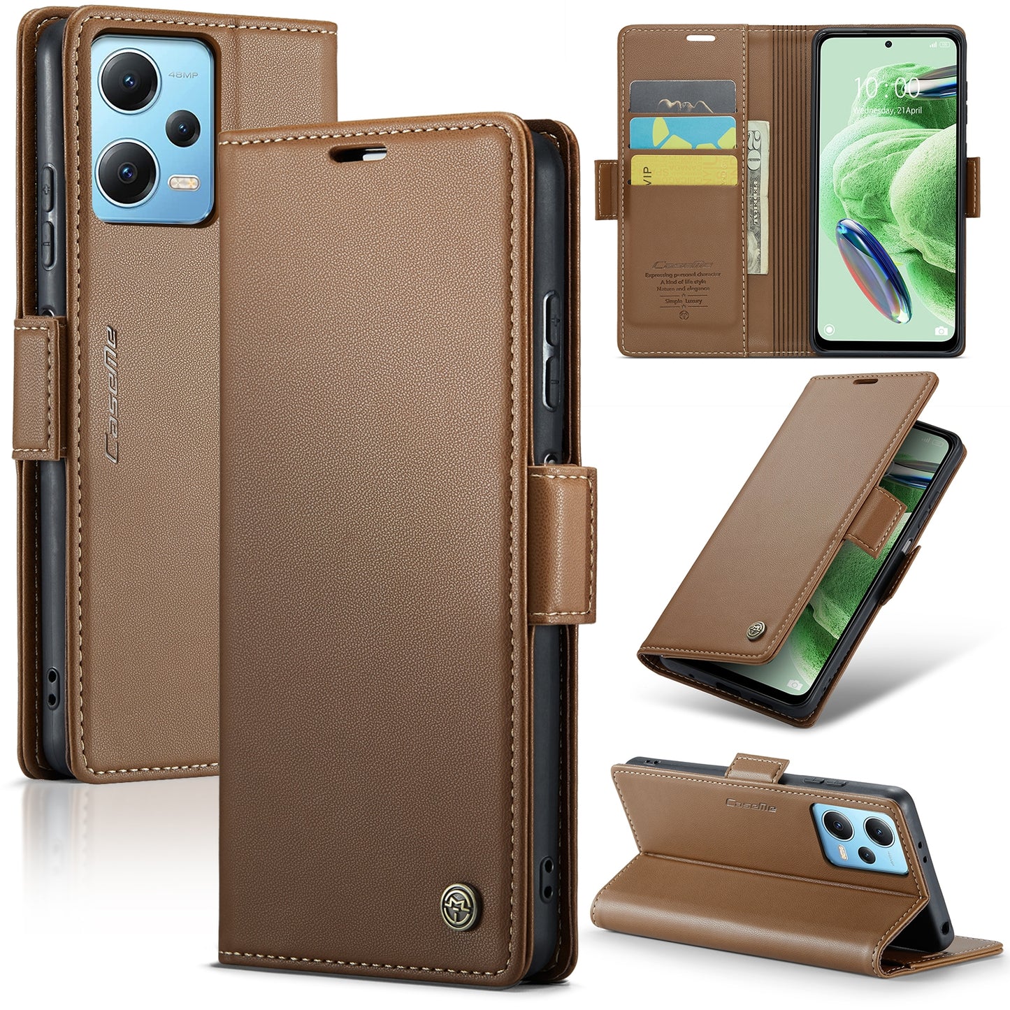 Xiaomi Redmi Note 12 5G Global Leather Wallet Case - RFID Blocking, Stand Function, Card Slots