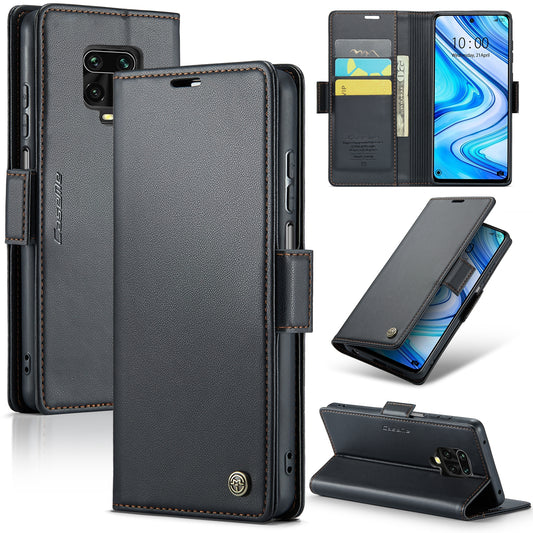 Xiaomi Redmi Note 9S Leather Wallet Case - RFID Blocking, Stand Function, Card Slots