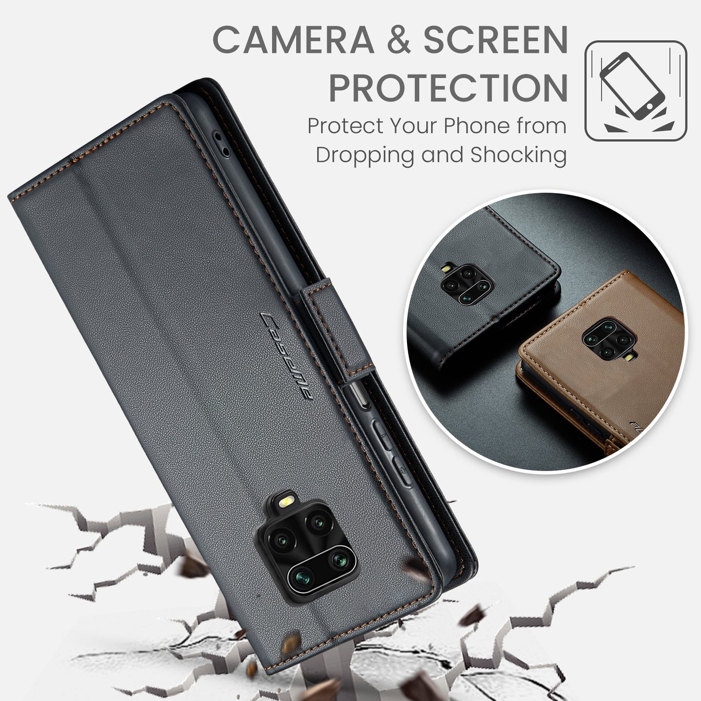 Xiaomi Redmi Note 9 Pro Max Leather Wallet Case - RFID Blocking, Stand Function, Card Slots