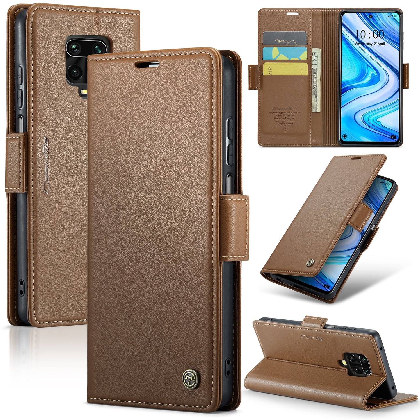 Xiaomi Redmi Note 9 Pro Leather Wallet Case - RFID Blocking, Stand Function, Card Slots