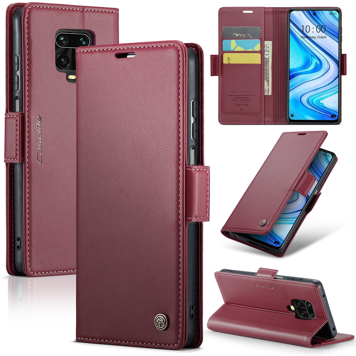Xiaomi Redmi Note 9 Pro Leather Wallet Case - RFID Blocking, Stand Function, Card Slots