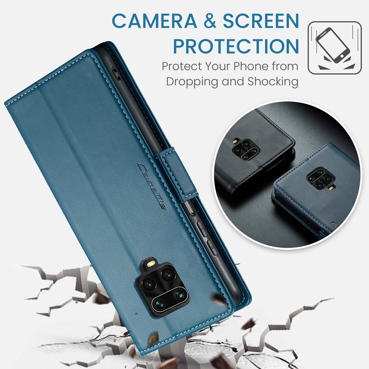 Xiaomi Redmi Note 9 Pro Max Leather Wallet Case - RFID Blocking, Stand Function, Card Slots