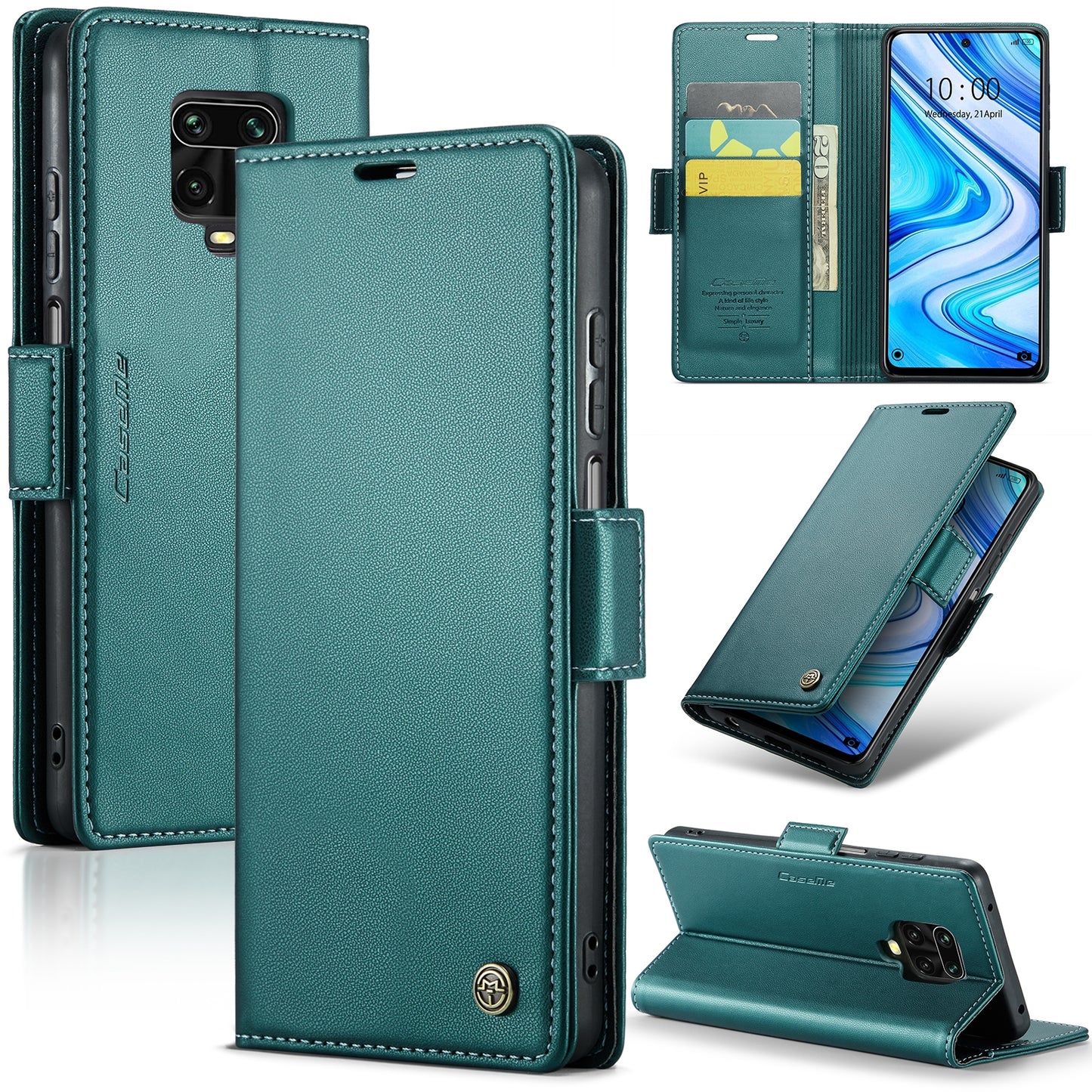 Xiaomi Redmi Note 9S Leather Wallet Case - RFID Blocking, Stand Function, Card Slots