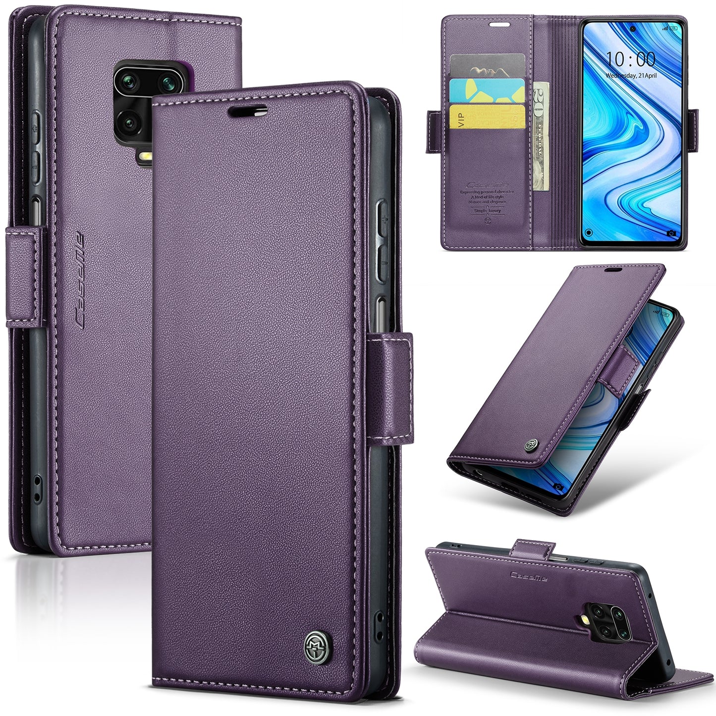 Xiaomi Redmi Note 9 Pro Max Leather Wallet Case - RFID Blocking, Stand Function, Card Slots