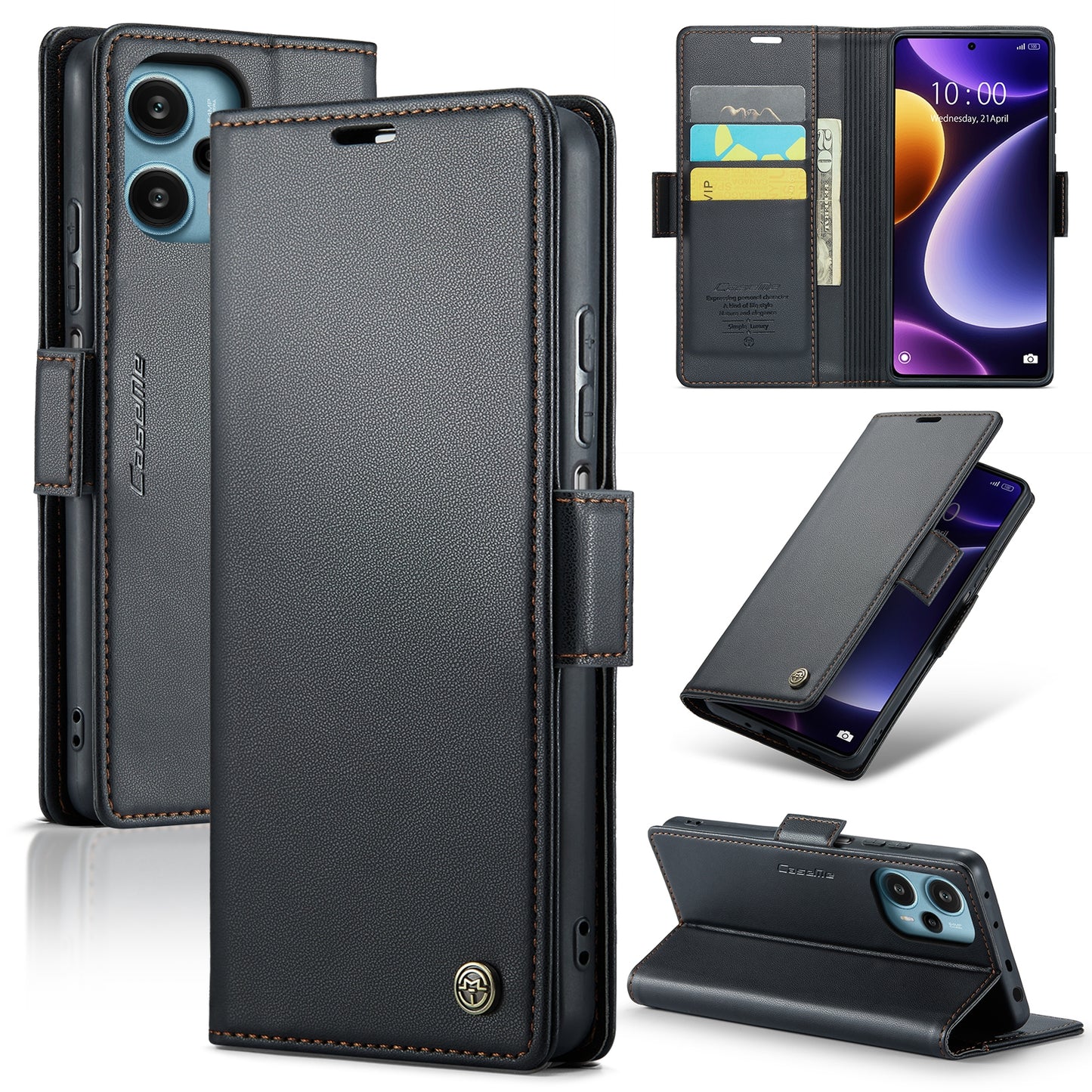 Xiaomi Redmi Note 12 Turbo 5G Leather Wallet Case - RFID Blocking, Stand Function, Card Slots