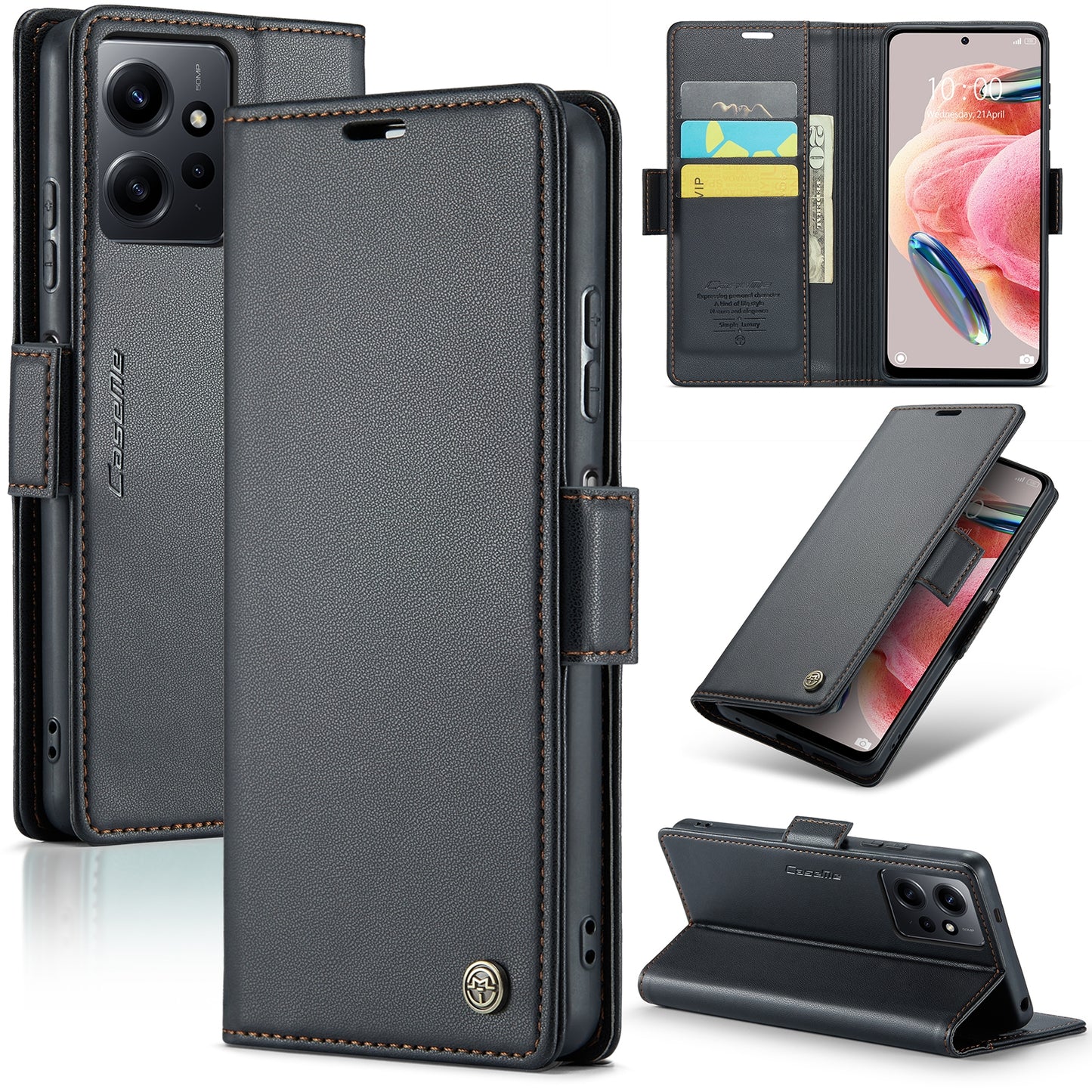 Xiaomi Redmi Note 12 4G Global Leather Wallet Case - RFID Blocking, Stand Function, Card Slots