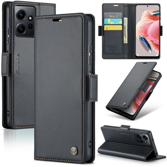 Xiaomi Redmi Note 12 4G Global Leather Wallet Case - RFID Blocking, Stand Function, Card Slots