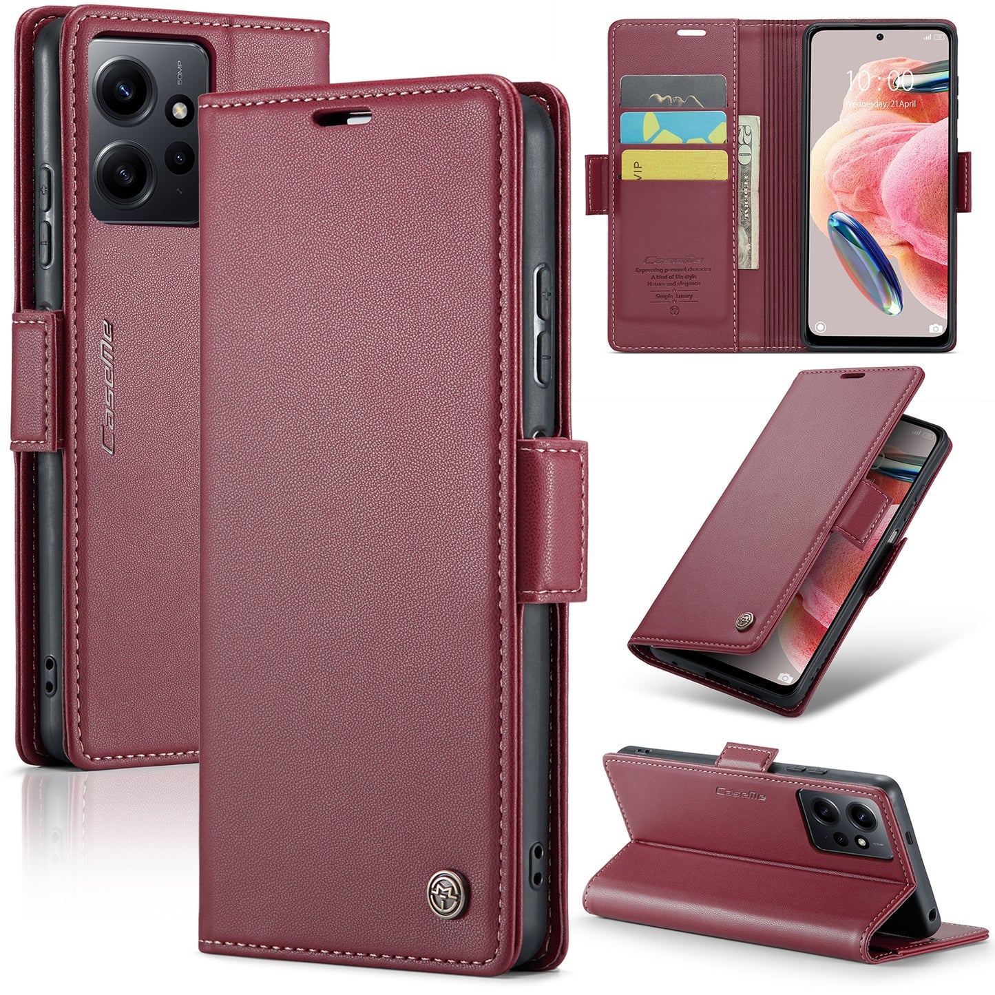 Xiaomi Redmi Note 12 4G Global Leather Wallet Case - RFID Blocking, Stand Function, Card Slots