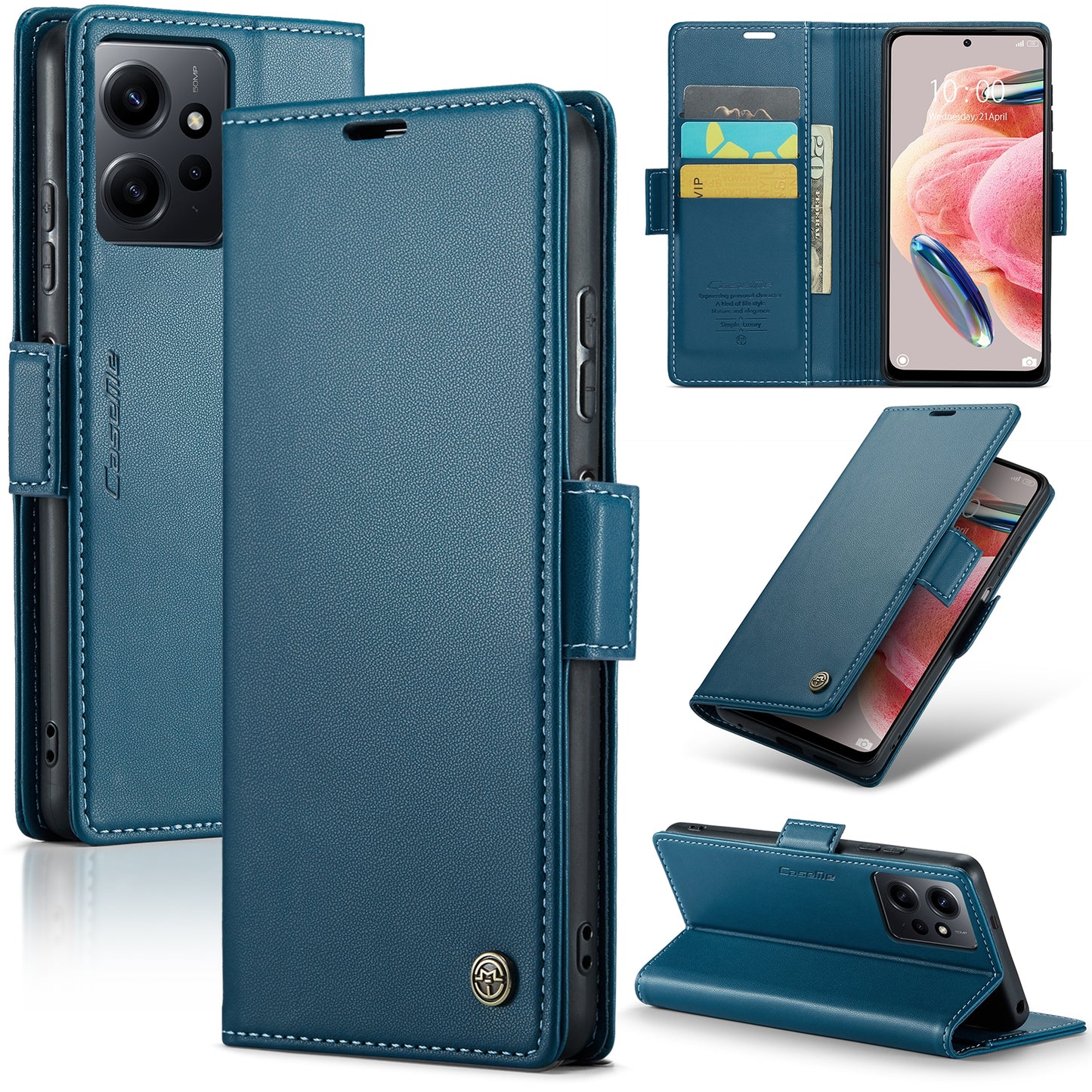 Xiaomi Redmi Note 12 4G Global Leather Wallet Case - RFID Blocking, Stand Function, Card Slots