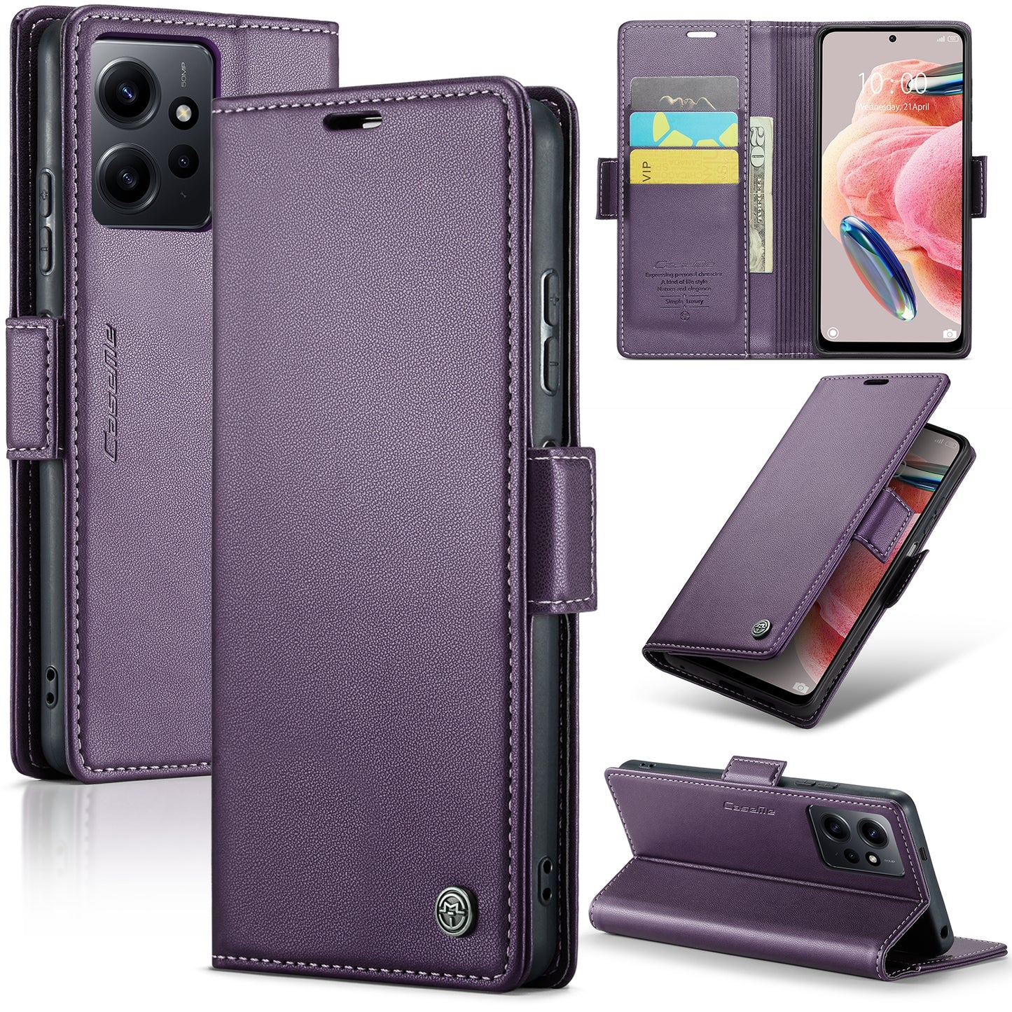 Xiaomi Redmi Note 12 4G Global Leather Wallet Case - RFID Blocking, Stand Function, Card Slots
