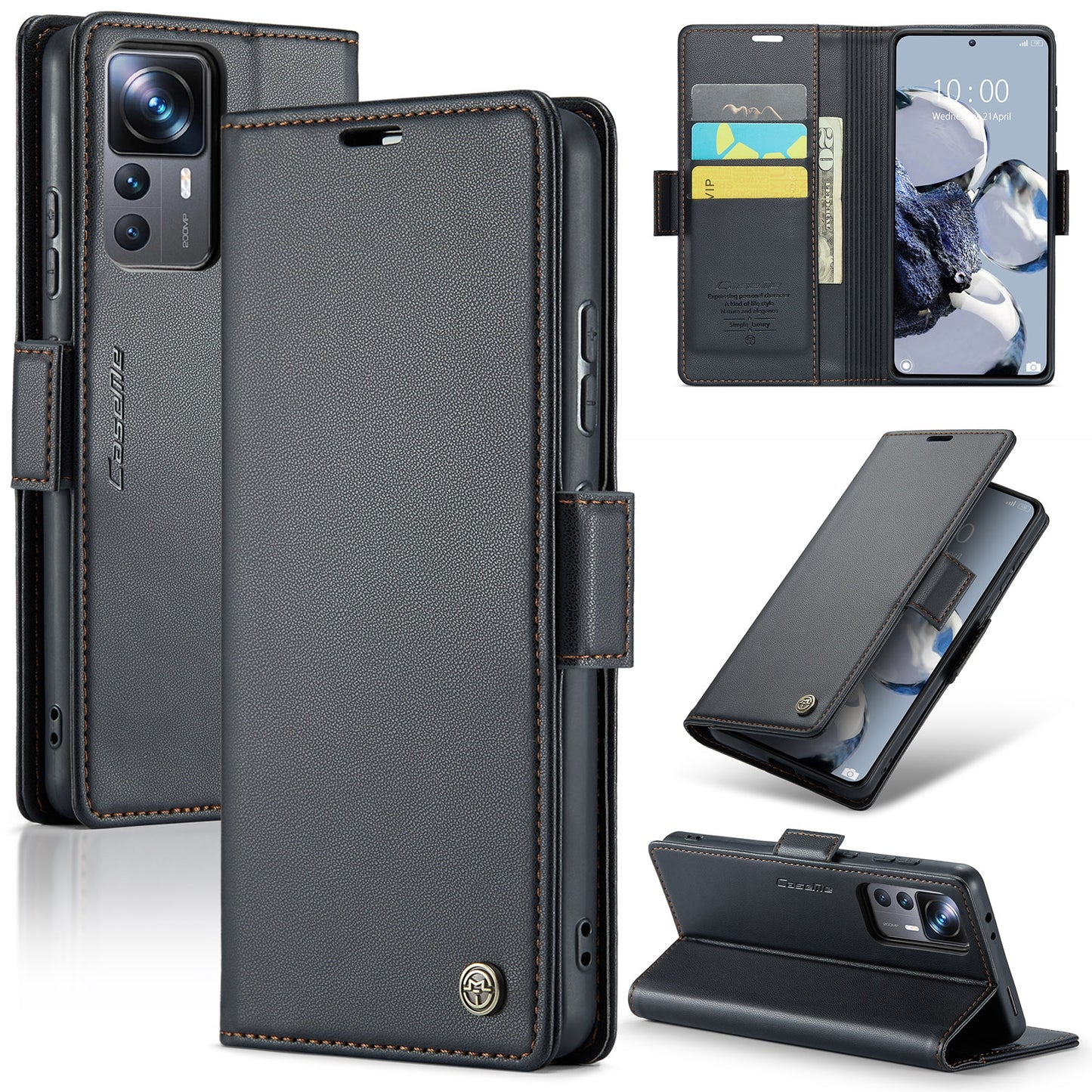 Xiaomi Redmi K50 Ultra Leather Wallet Case - RFID Blocking, Stand Function, Card Slots