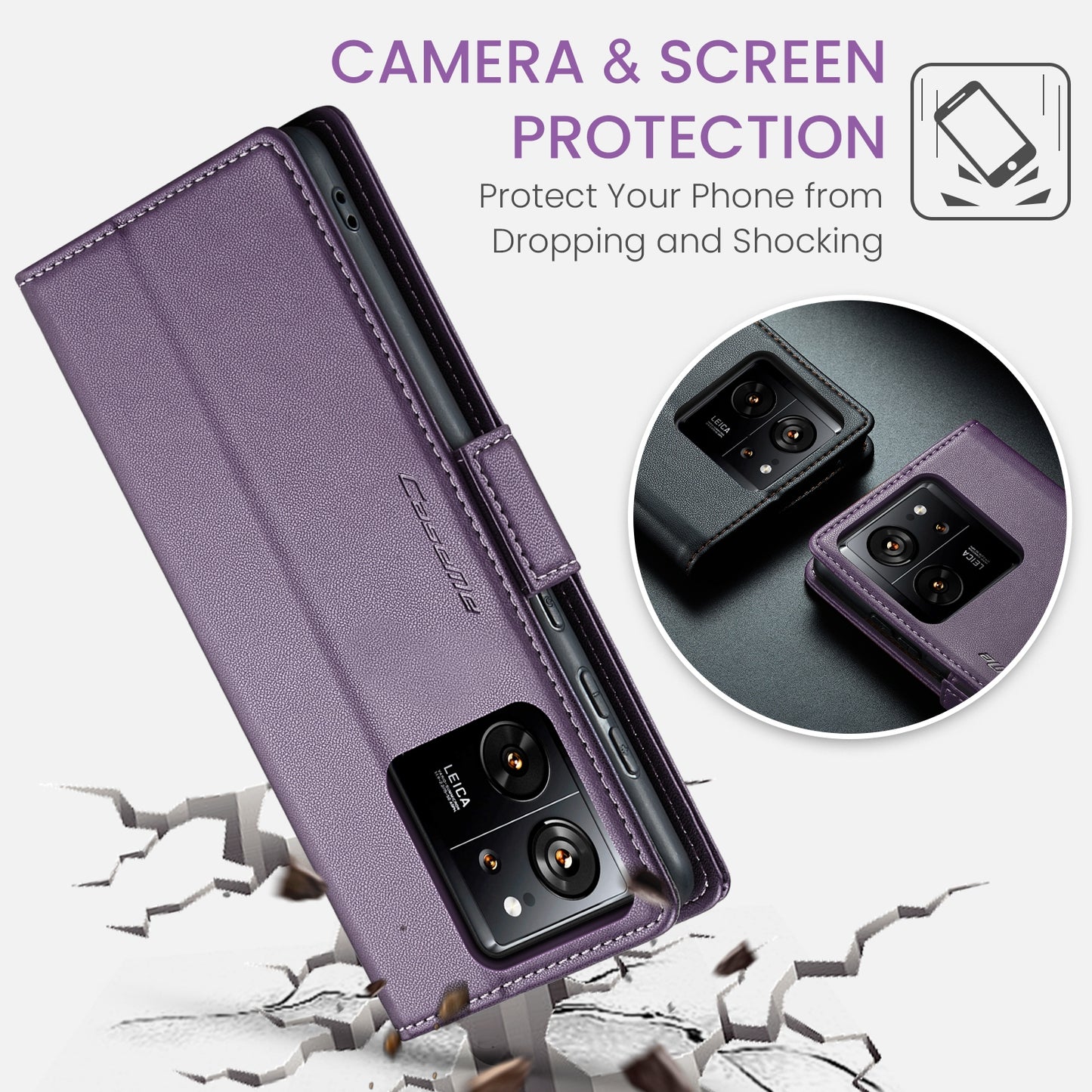 Xiaomi 13T/13T Pro Leather Wallet Case - RFID Blocking, Stand Function, Card Slots
