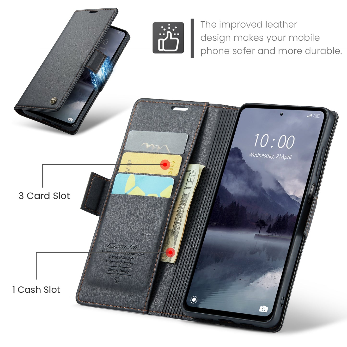 Xiaomi Redmi Note 12R Leather Wallet Case - RFID Blocking, Stand Function, Card Slots