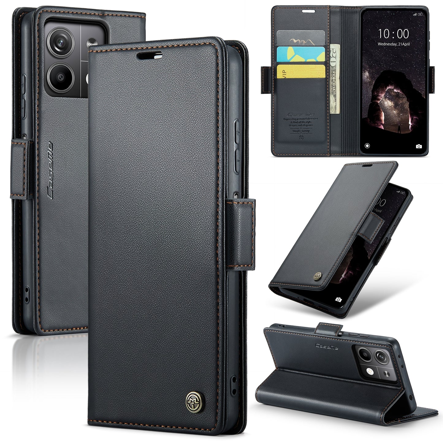 Xiaomi Redmi Note 13 5G Leather Wallet Case - RFID Blocking, Stand Function, Card Slots