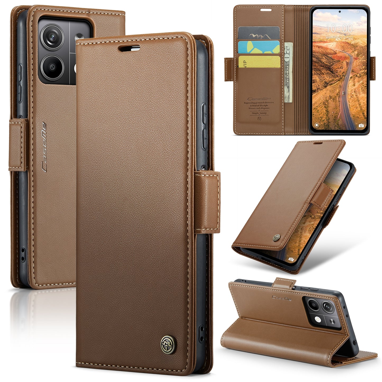 Xiaomi Redmi Note 13 5G Leather Wallet Case - RFID Blocking, Stand Function, Card Slots