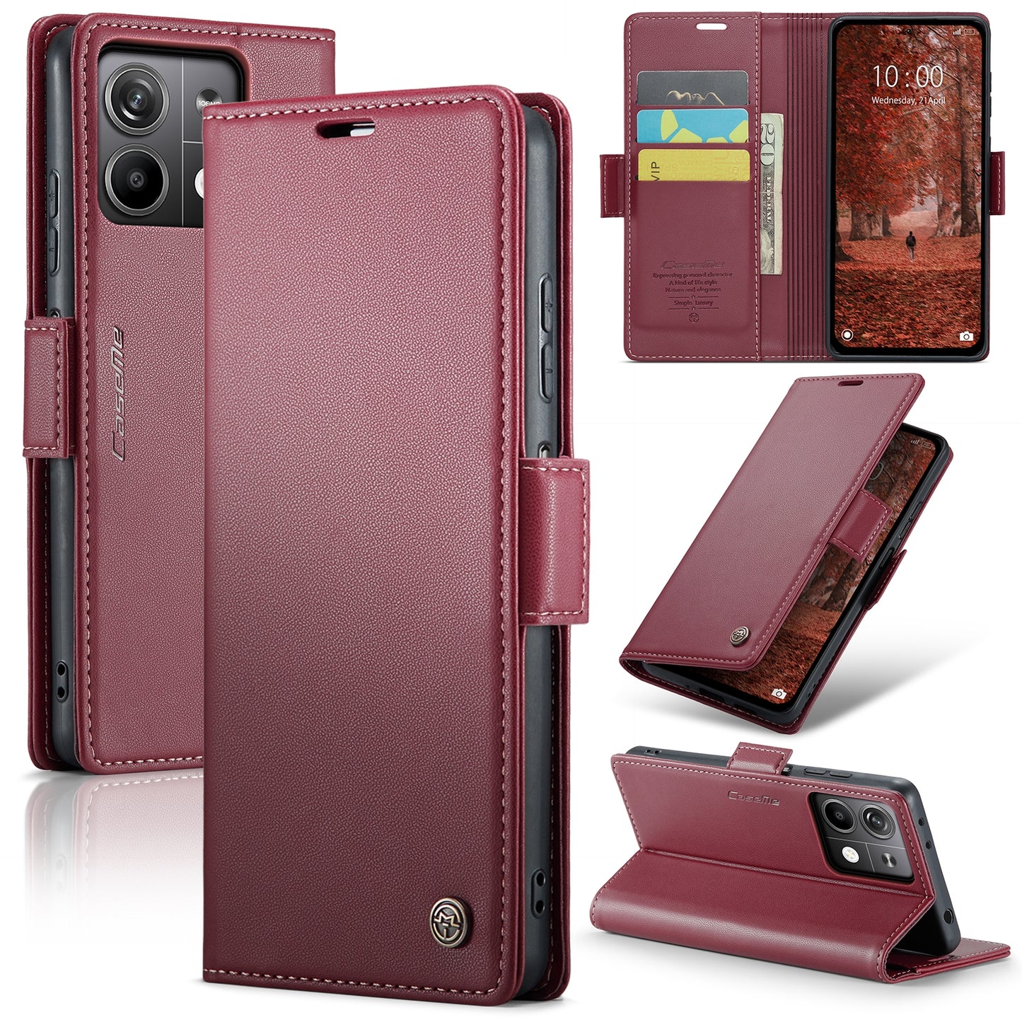 Xiaomi Redmi Note 13 5G Leather Wallet Case - RFID Blocking, Stand Function, Card Slots