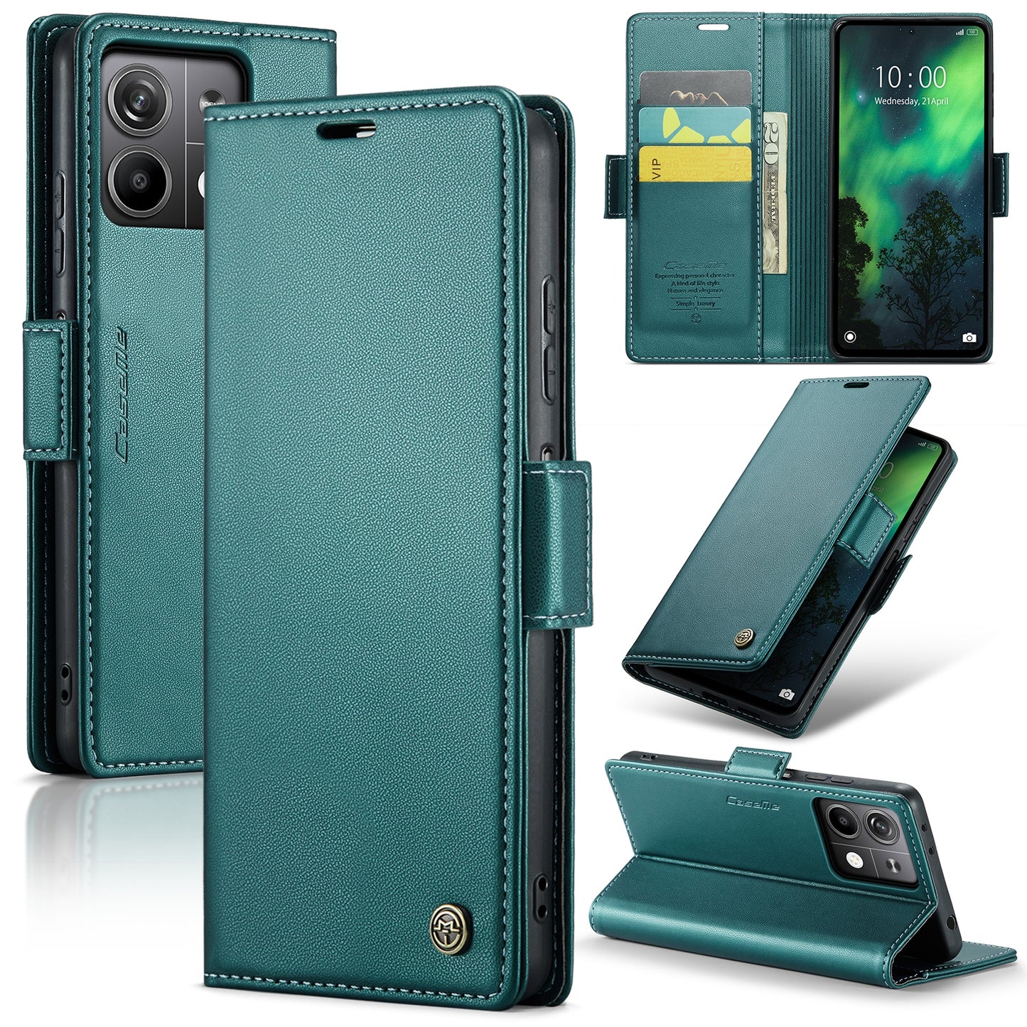 Xiaomi Redmi Note 13 5G Leather Wallet Case - RFID Blocking, Stand Function, Card Slots