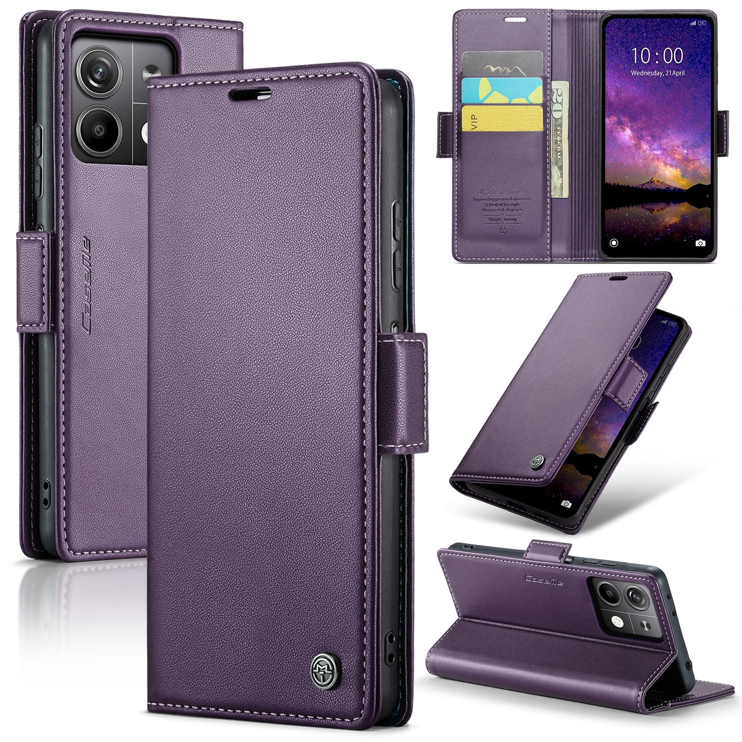 Xiaomi Redmi Note 13 5G Leather Wallet Case - RFID Blocking, Stand Function, Card Slots