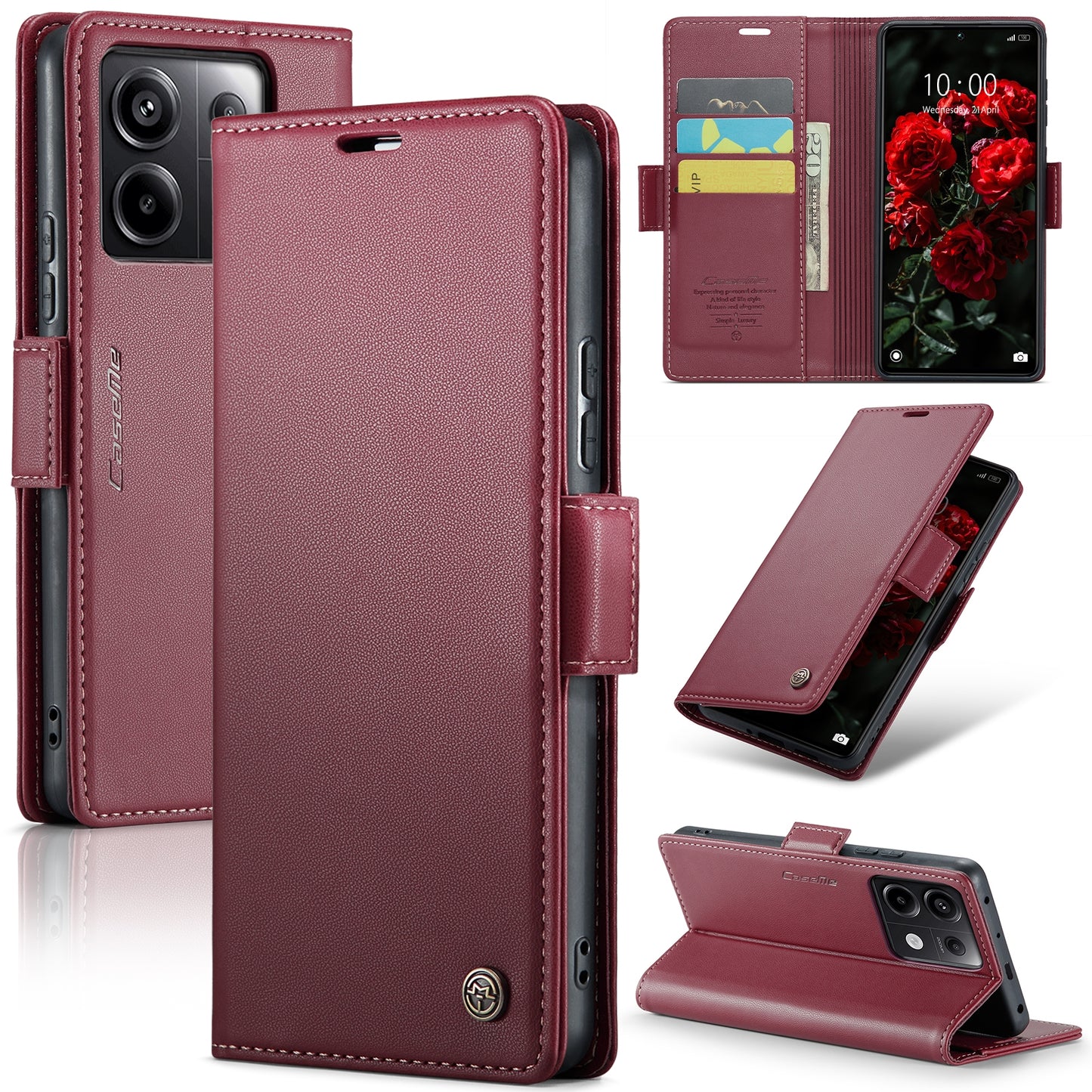 Xiaomi Poco X6 5G Leather Wallet Case - RFID Blocking, Stand Function, Card Slots