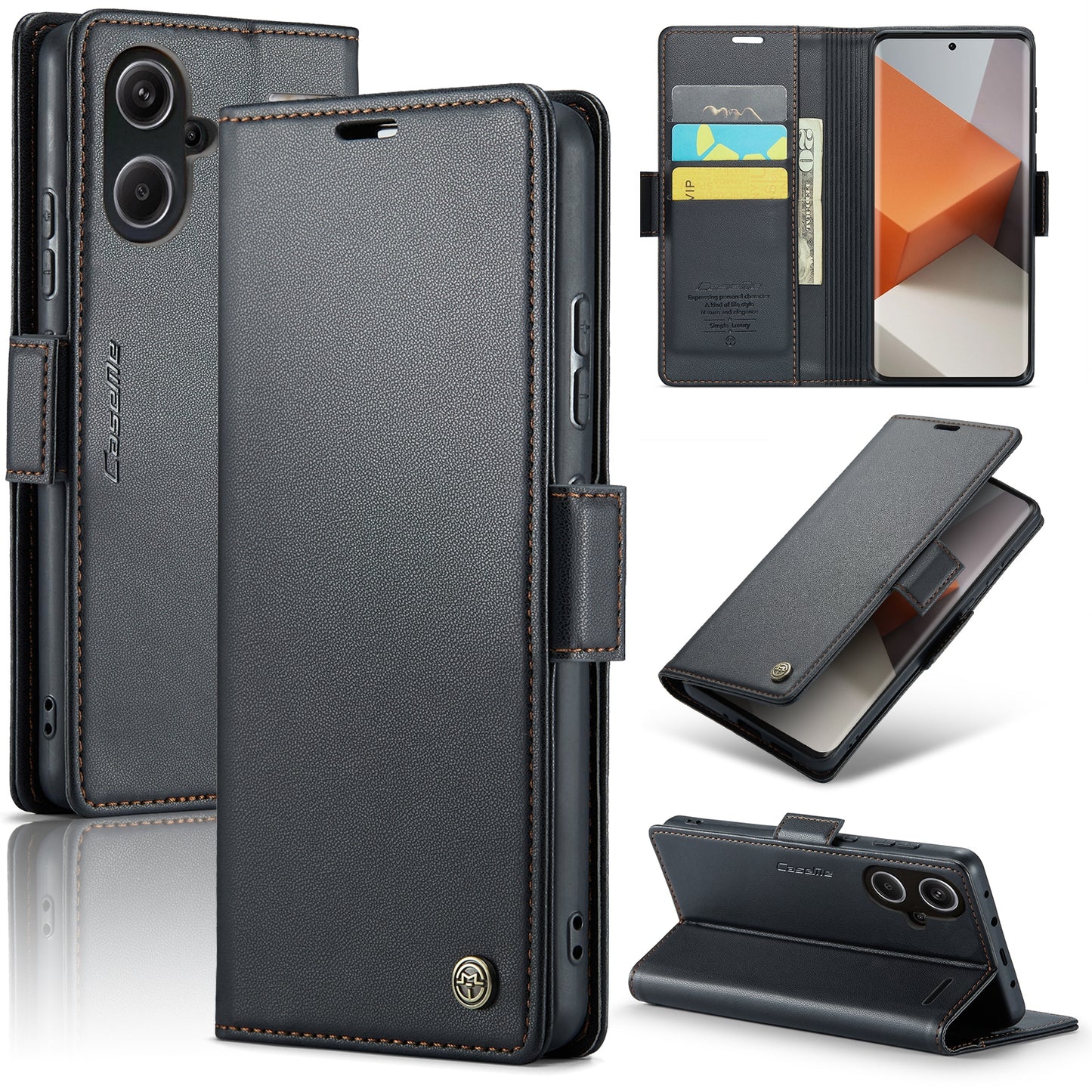 Xiaomi Redmi Note 13 Pro+ 5G Leather Wallet Case - RFID Blocking, Stand Function, Card Slots