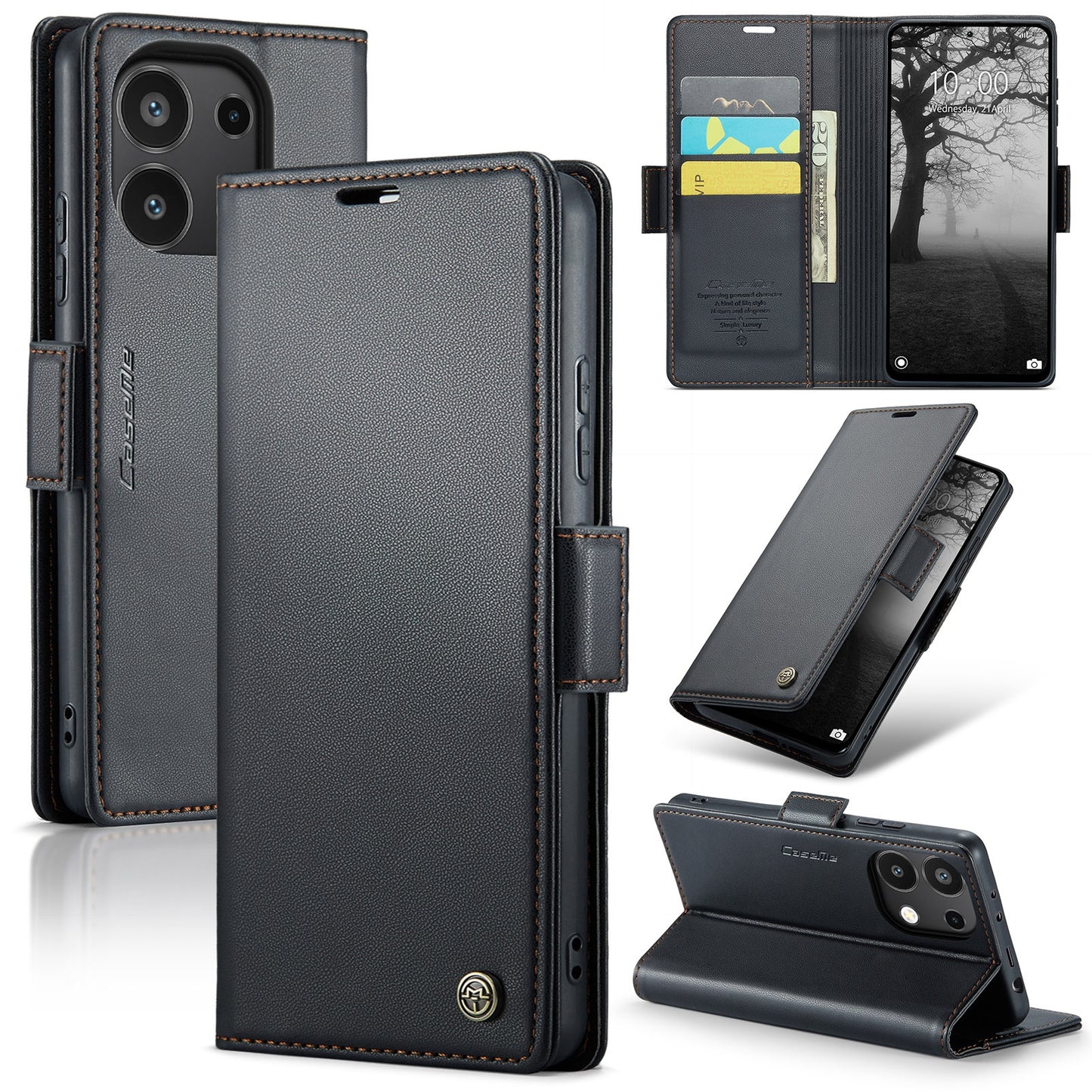 Xiaomi Redmi Note 13 4G Leather Wallet Case - RFID Blocking, Stand Function, Card Slots