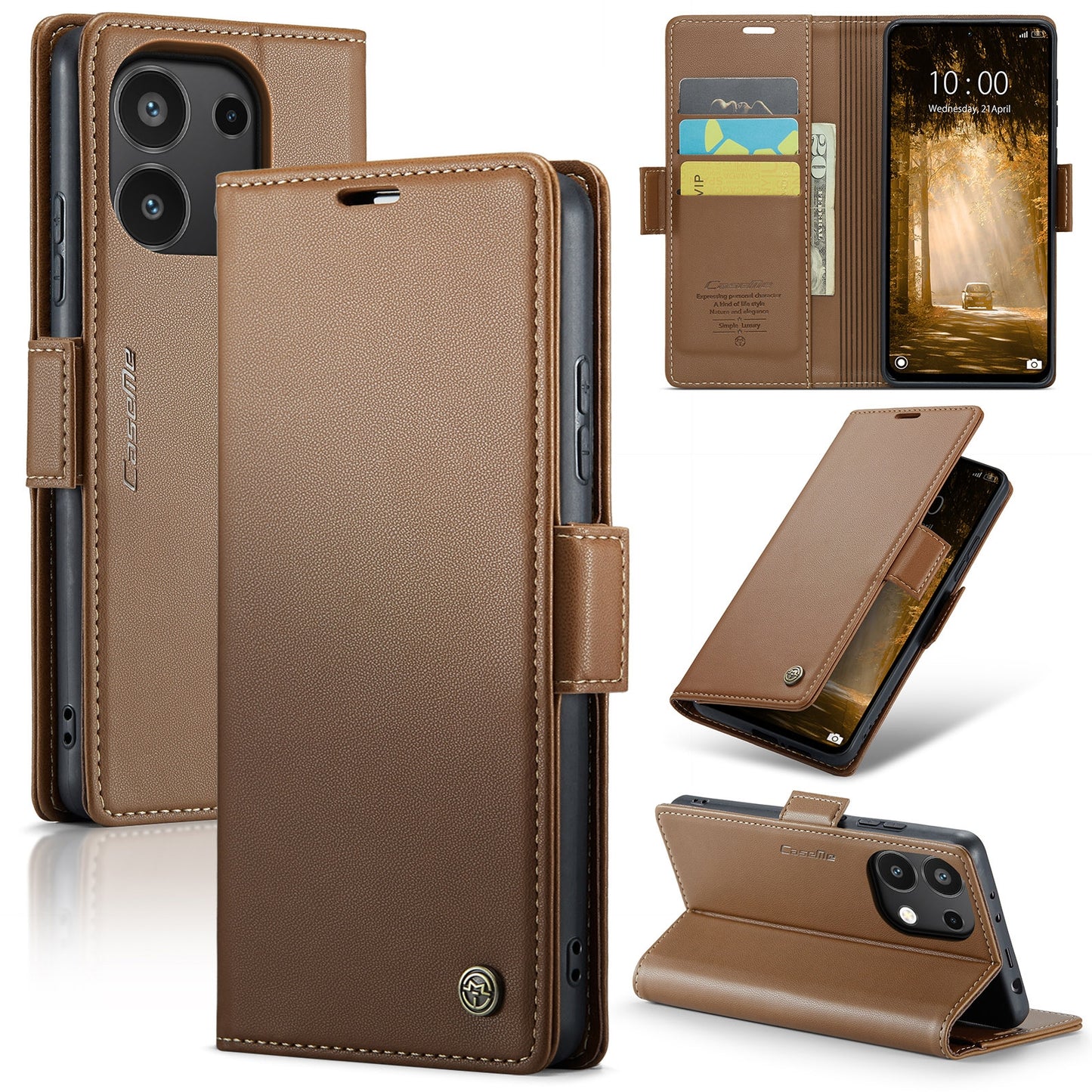 Xiaomi Redmi Note 13 4G Leather Wallet Case - RFID Blocking, Stand Function, Card Slots