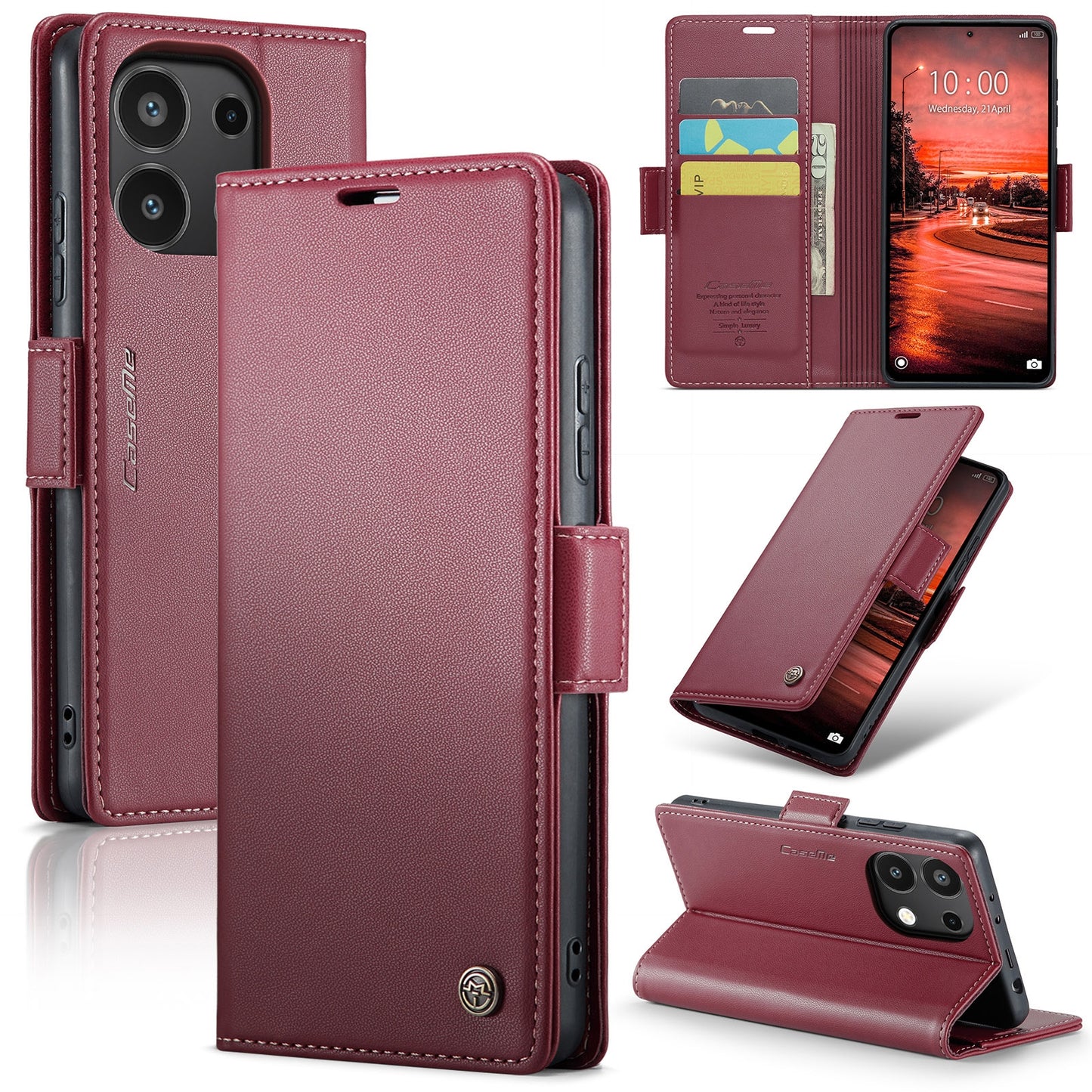 Xiaomi Redmi Note 13 4G Leather Wallet Case - RFID Blocking, Stand Function, Card Slots