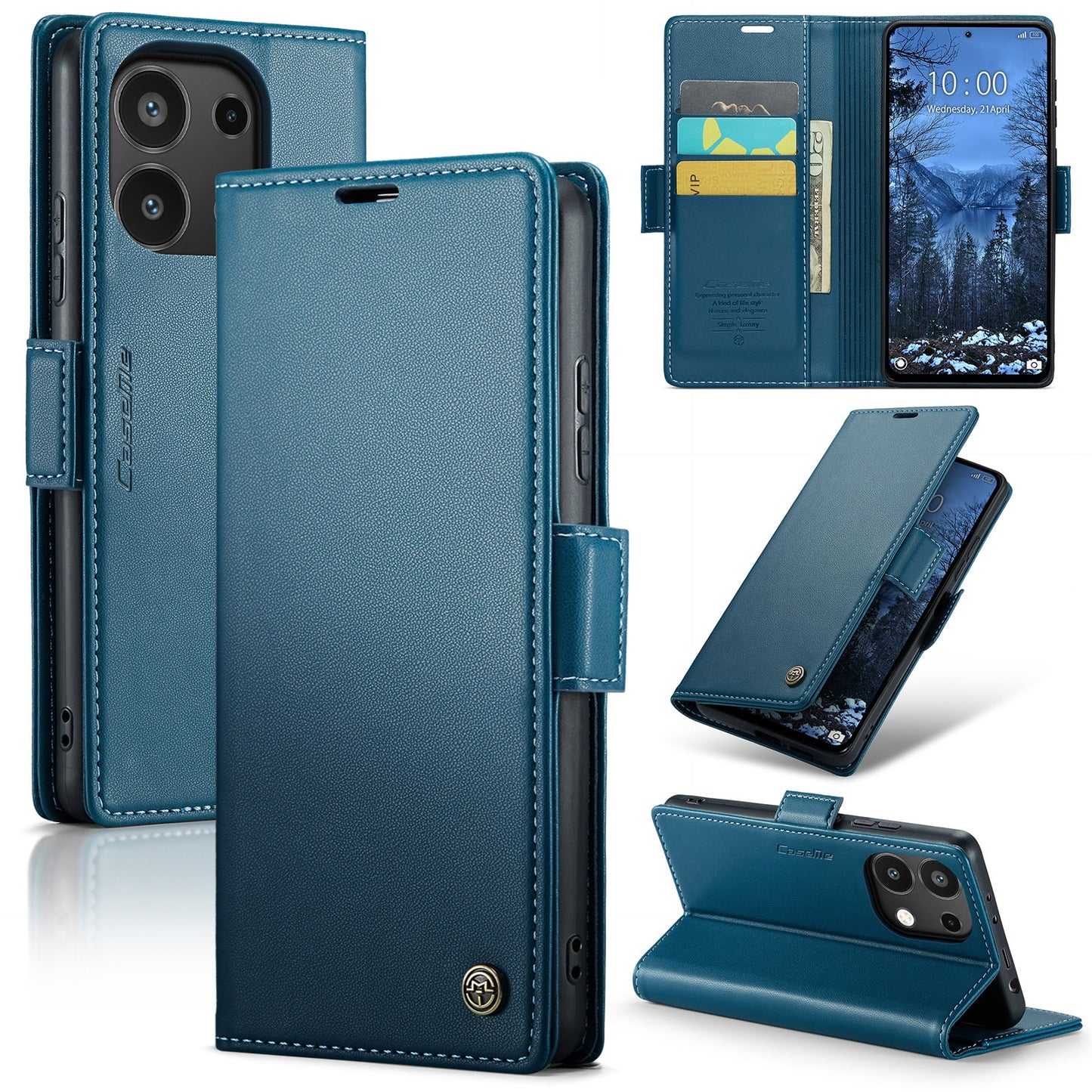 Xiaomi Redmi Note 13 4G Leather Wallet Case - RFID Blocking, Stand Function, Card Slots